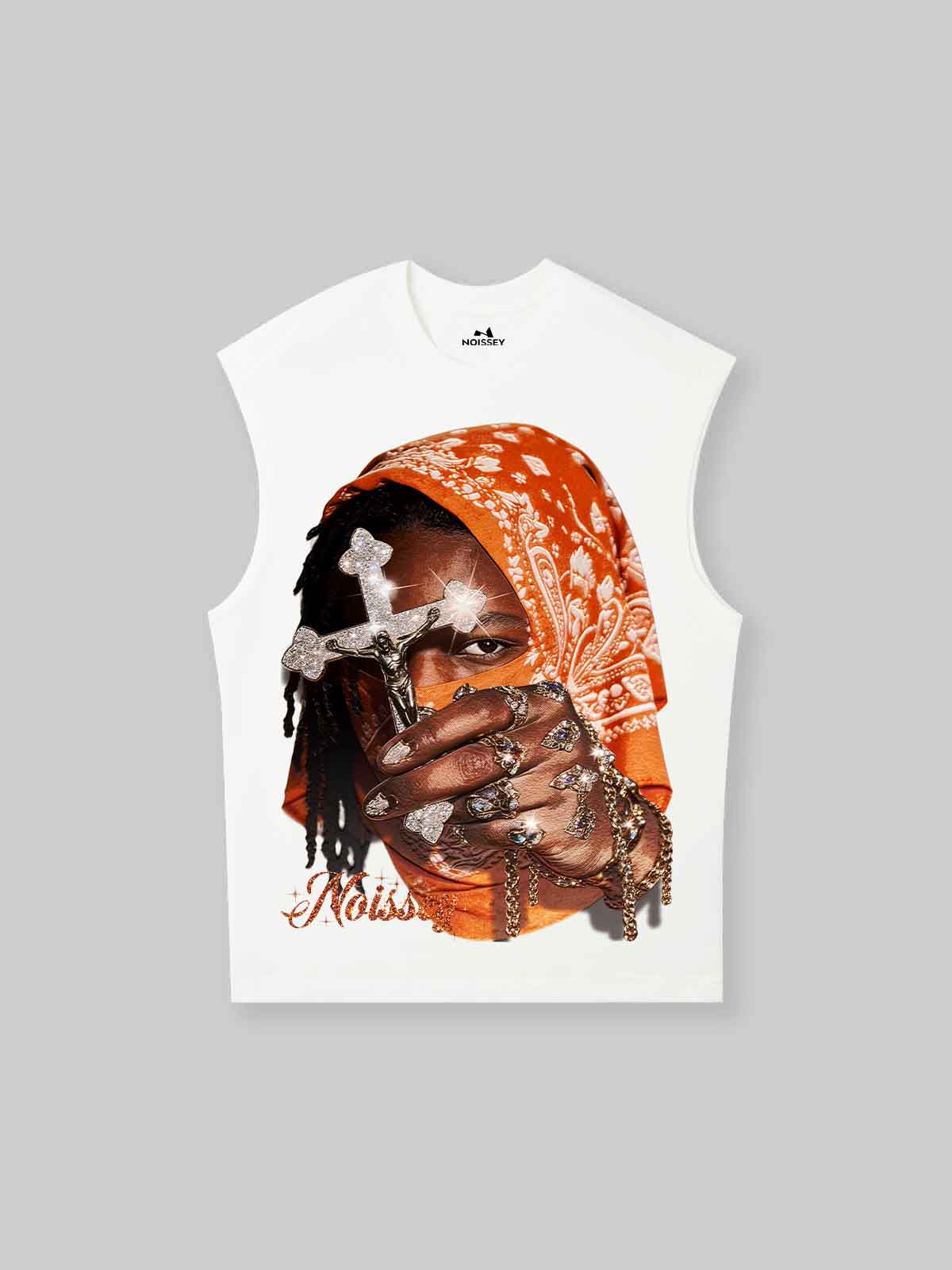 NOISSEY ORANGE BANDANA - ICED OUT CRUCIFIX ART TANK TOP