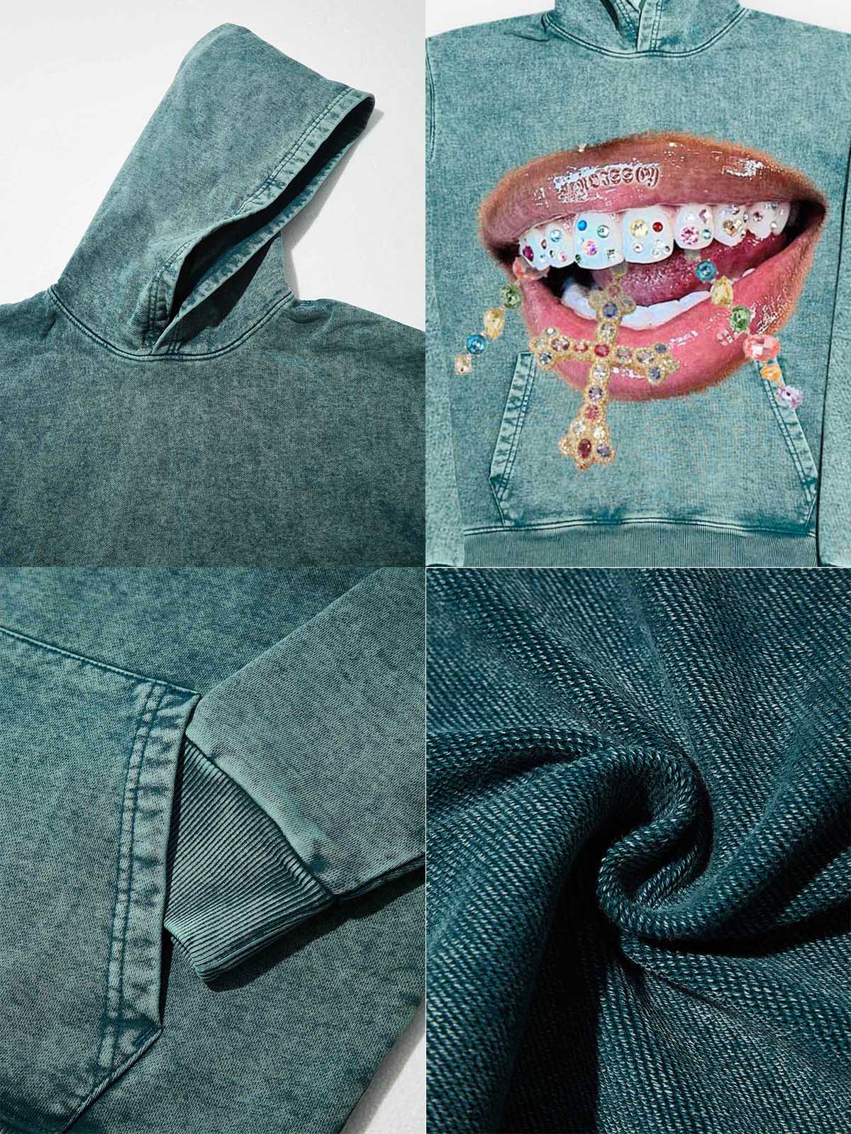 NOISSEY Vintage Wash "Diamond Cross Grillz" Heavyweight Hoodie (425g)