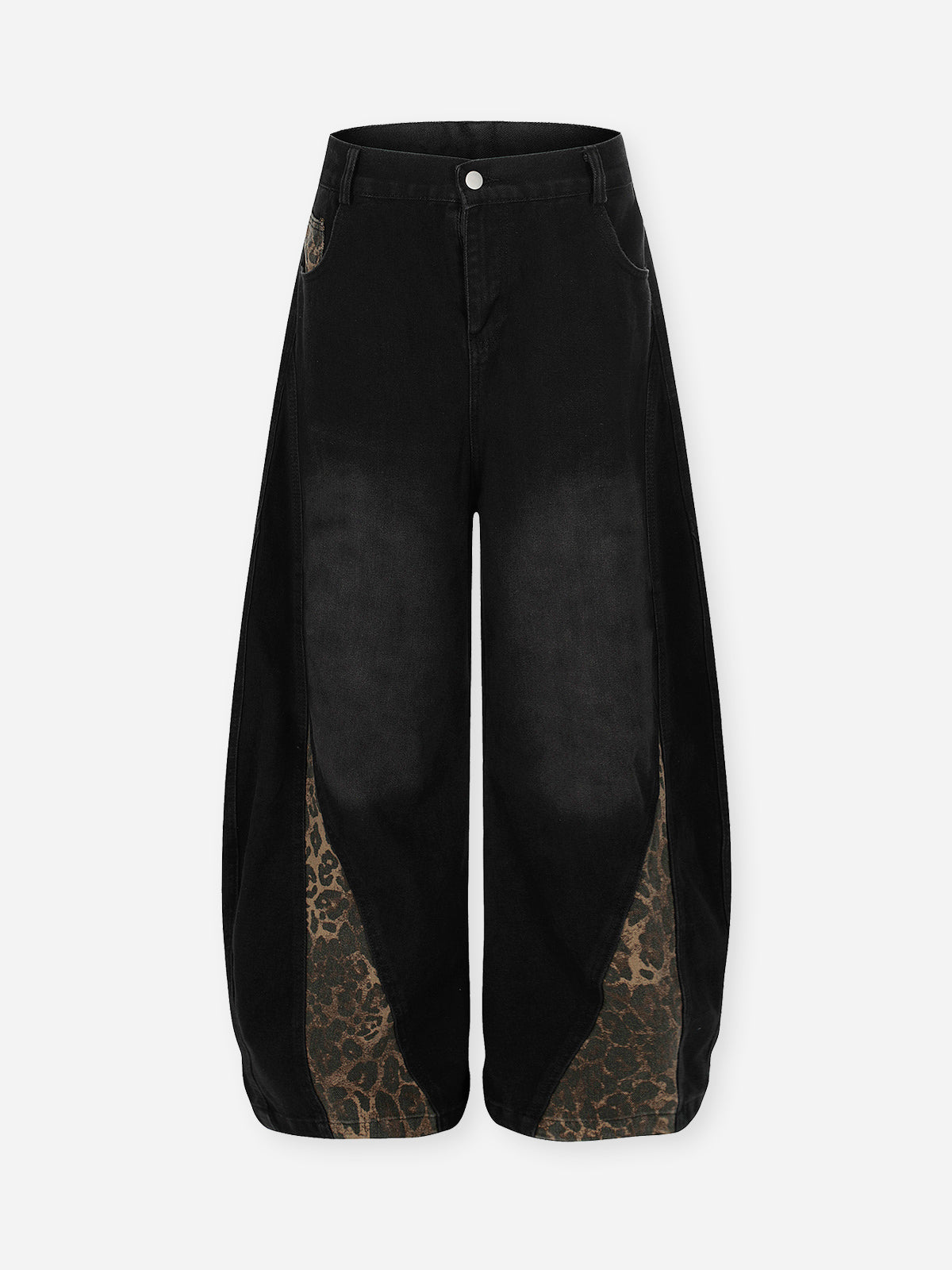 Leopard Print Patchwork Wide-Leg Jeans