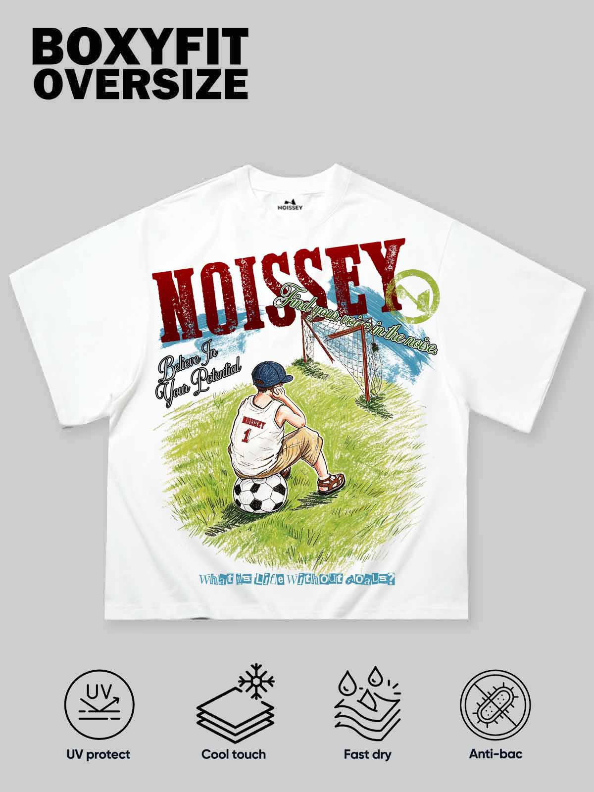 NOISSEY "Dream Chaser" Boy & Football Illustration Art Tee - Pure White