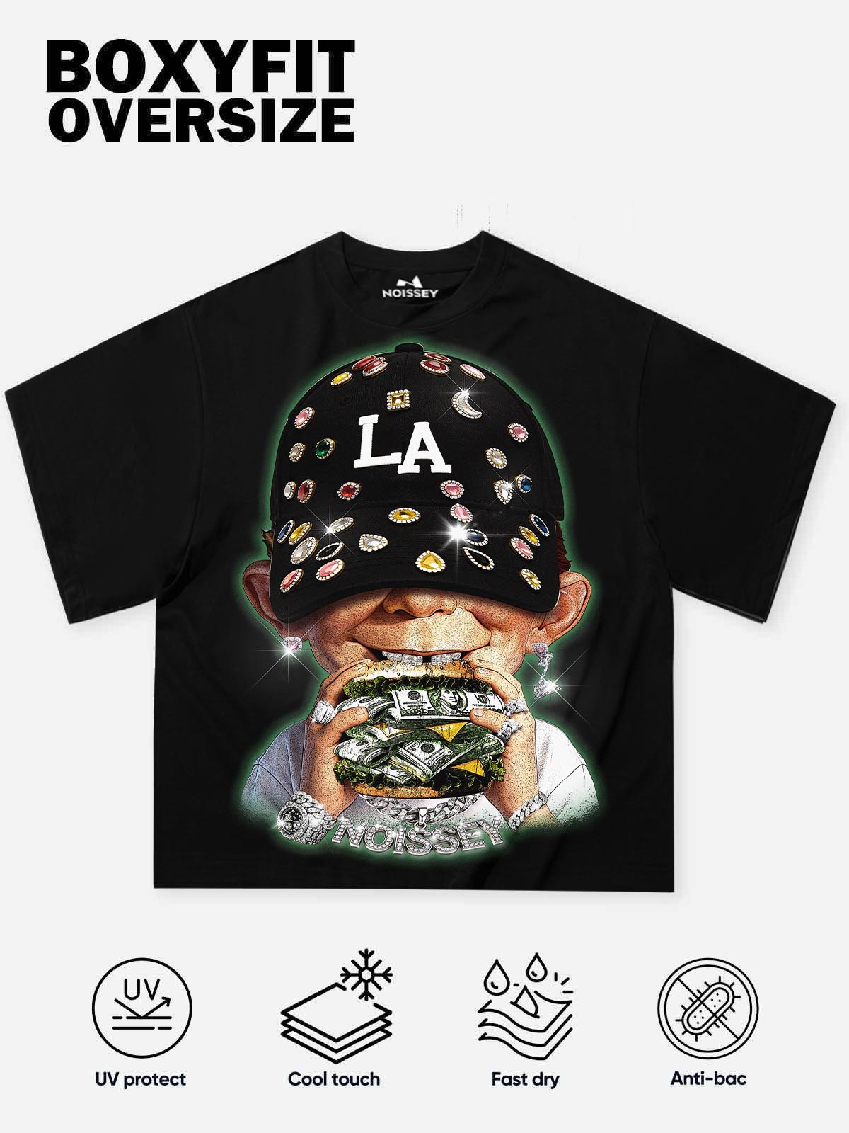 NOISSEY "MONEY BURGER" Glitter Boy Art Print Heavyweight T-Shirt - Pitch Black