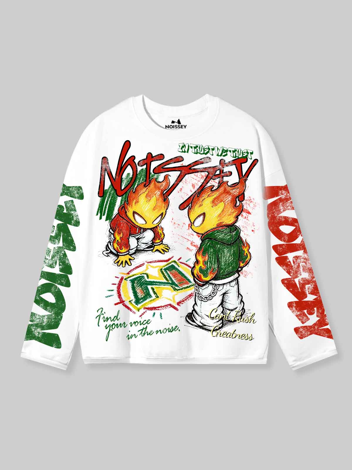 NOISSEY "Twin Flames" Boxy Heavyweight Graffiti Art L/S Tee - Vintage White