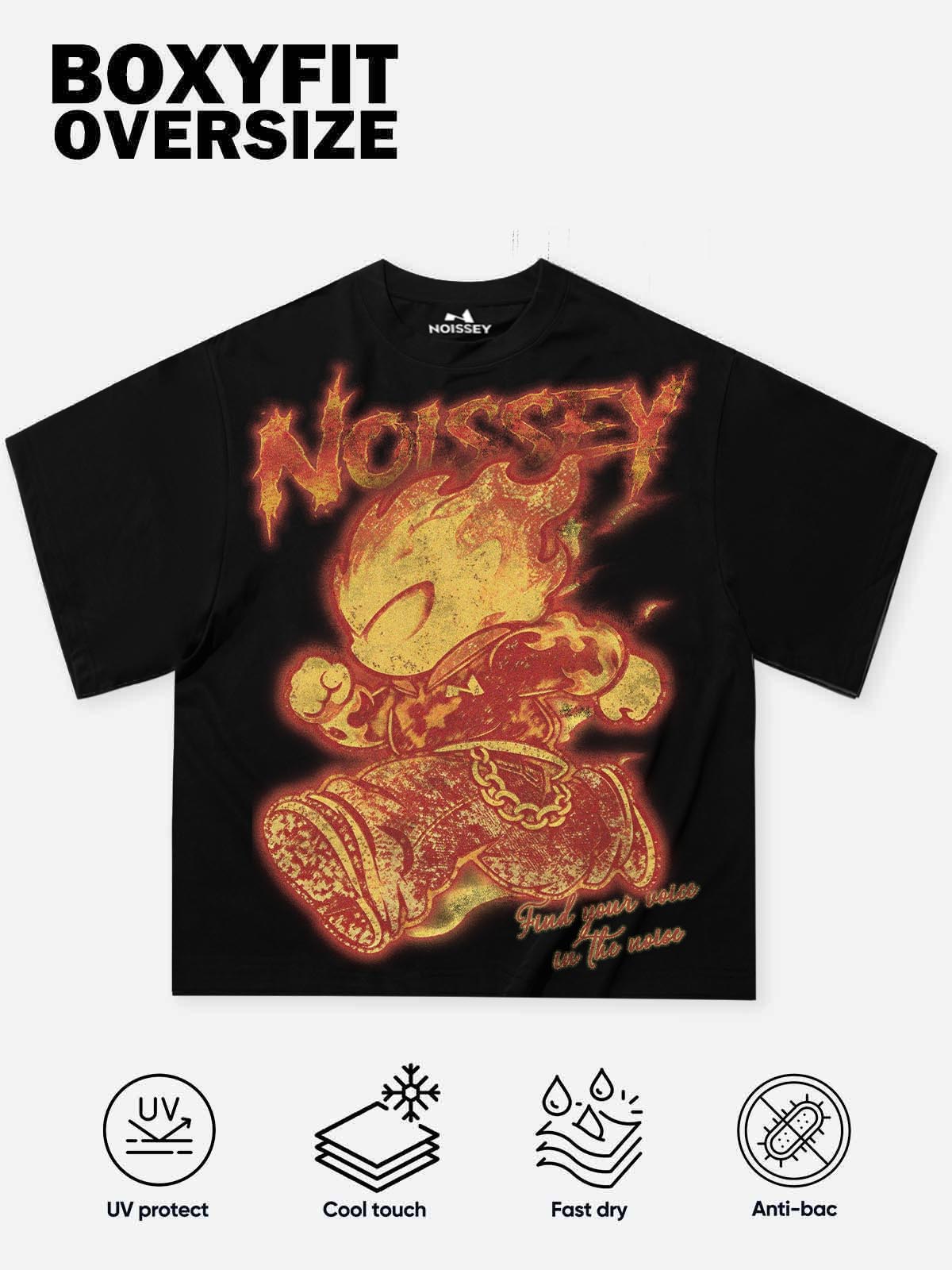 NOISSEY Running Firefigure Art Print Heavyweight Short-Sleeve T-Shirt - Onyx Black