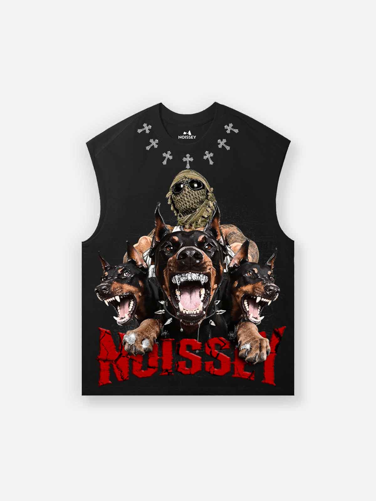 NOISSEY TRIPLE DOBERMAN DIAMOND CROSS MONEY GRAPHIC TANK TOP