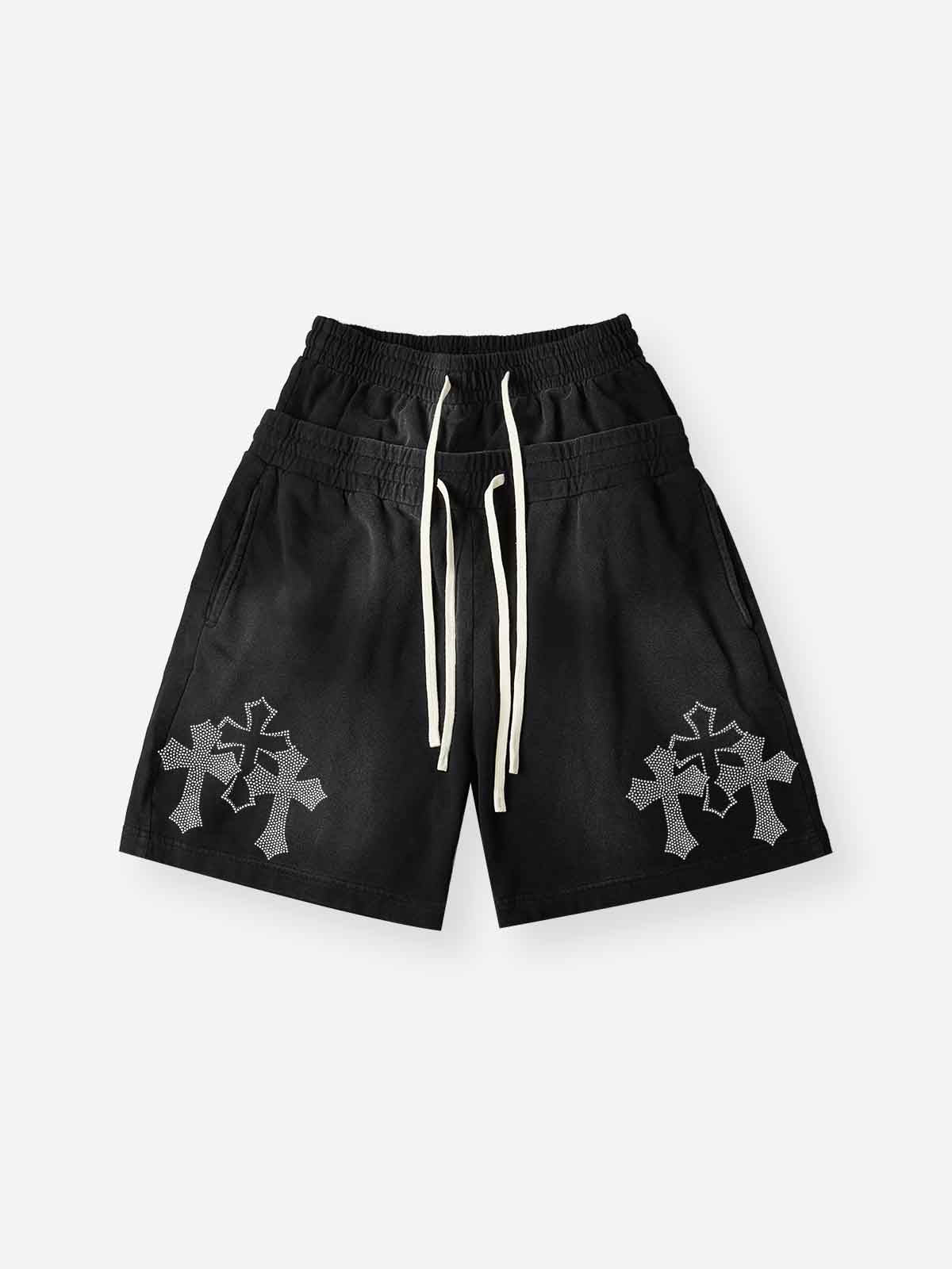 NOISSEY Sacred Cross Cluster Vintage Rhinestone Shorts - 4 Colors