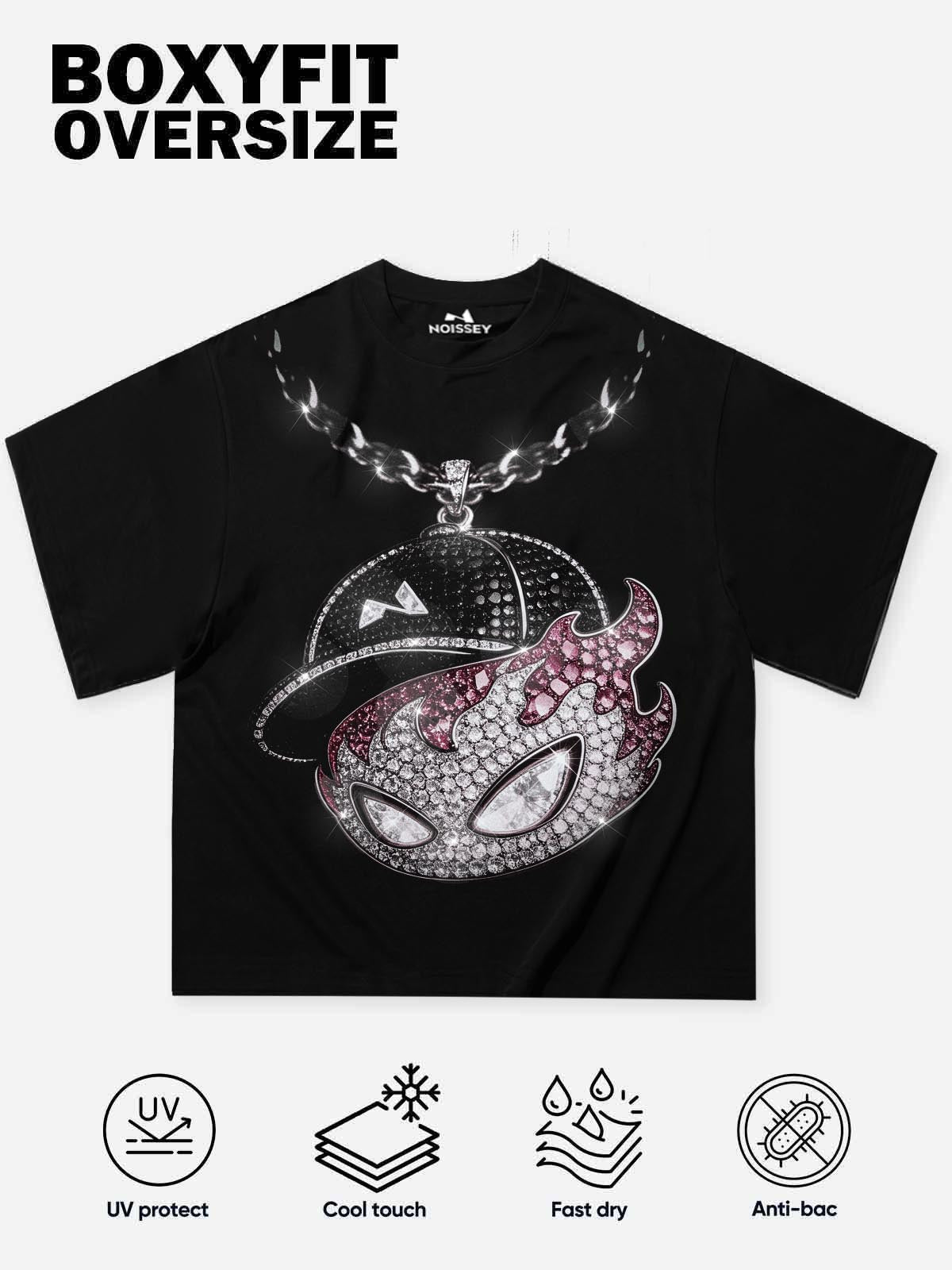 NOISSEY "Diamond Spirit Pendant" Icy Fire Chain Graphic T-Shirt - Onyx Black