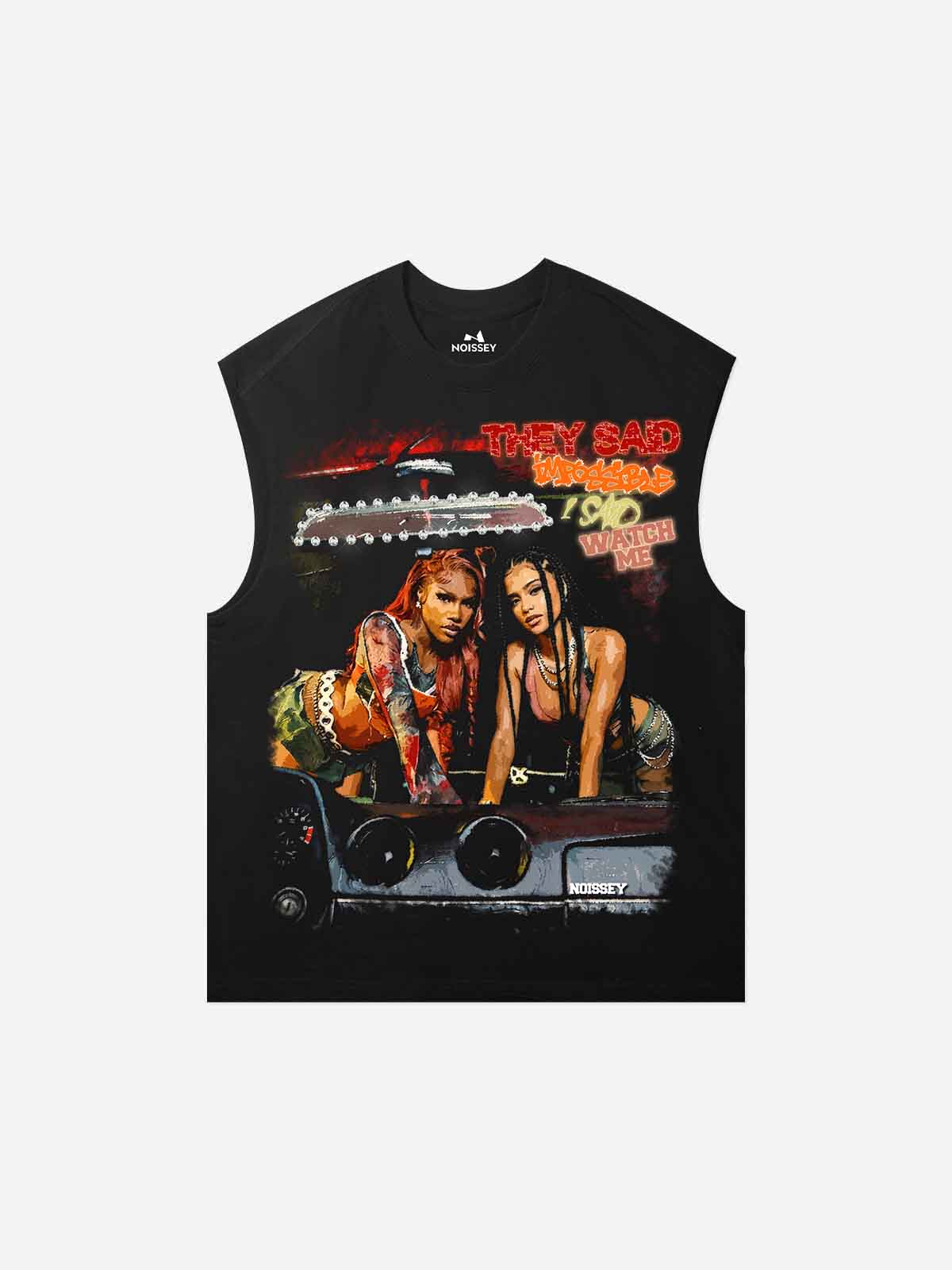NOISSEY Street Twins Portrait Boxy Heavyweight Art Tank Top - Onyx Black