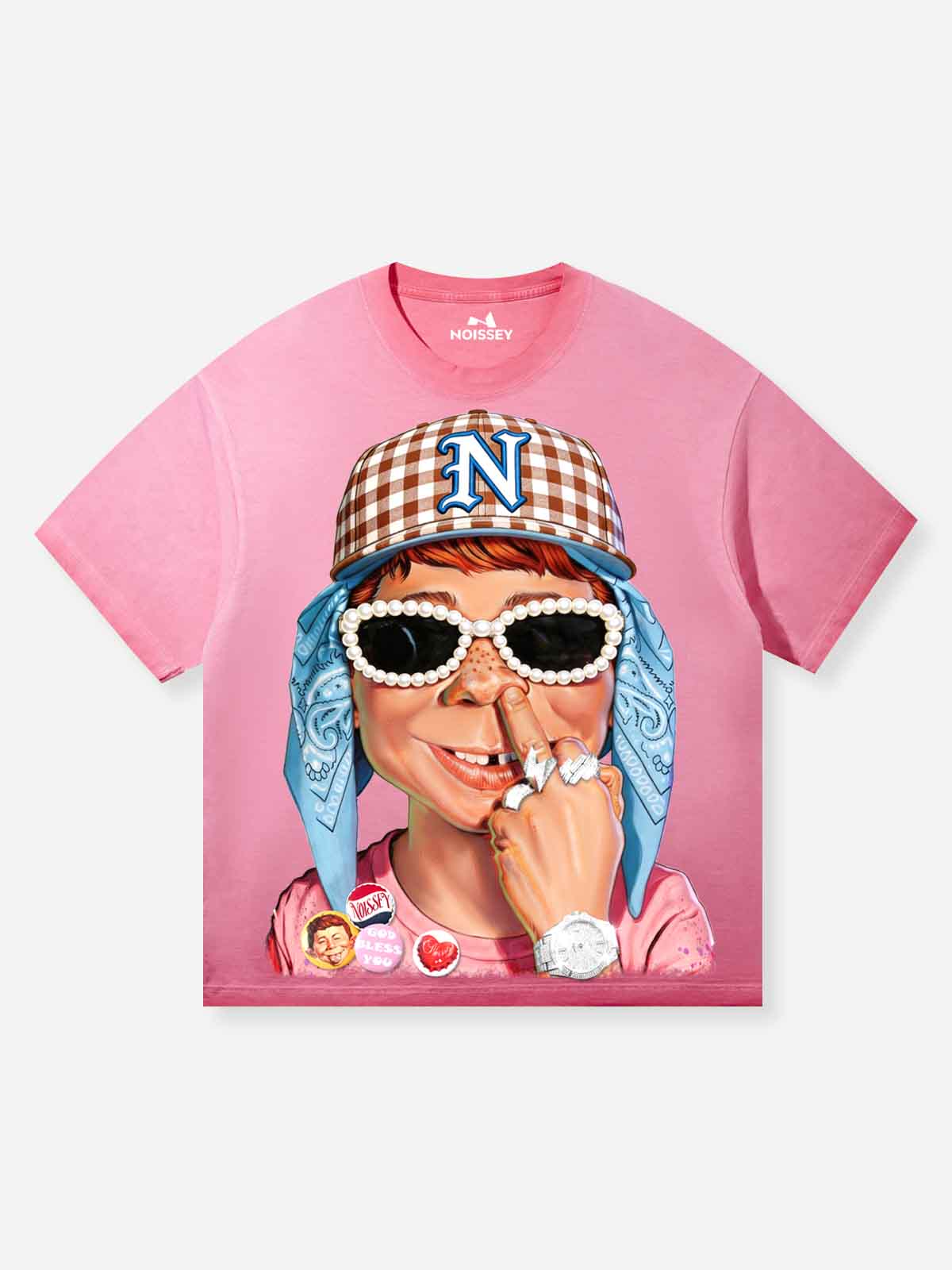 NOISSEY "Newman Defiance" Graphic Oversized Tee - Bubblegum Pink