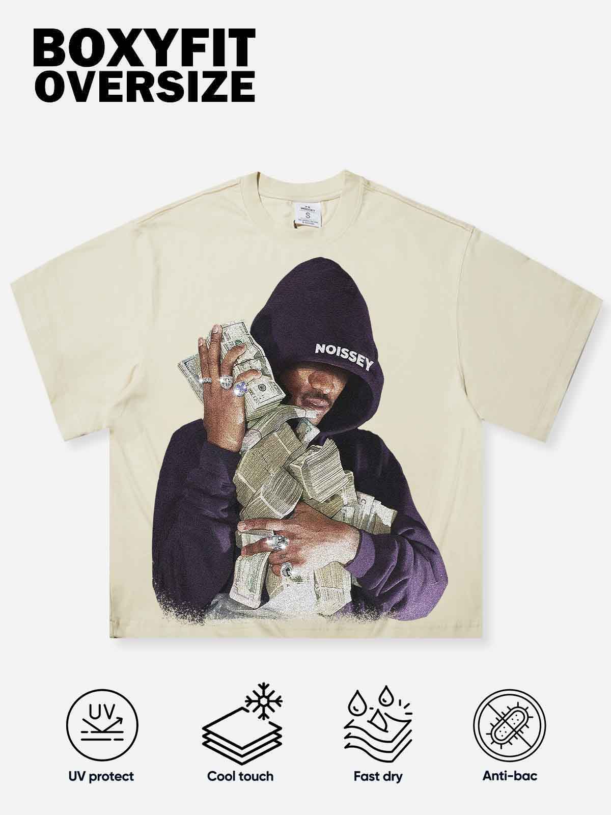 Boxy oversized Shell-colored T-shirt Embracing Money Figure