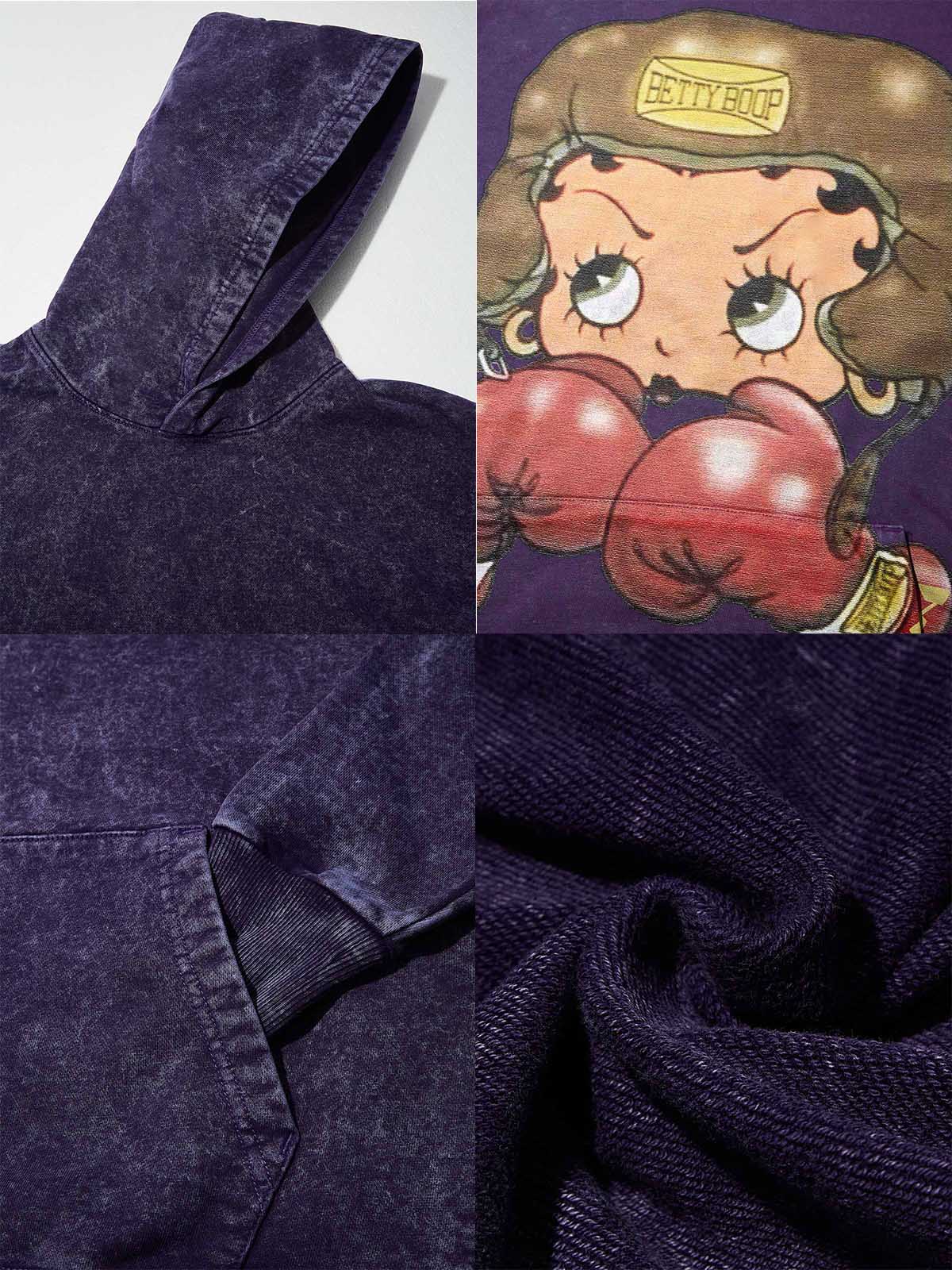 NOISSEY Heavyweight 425g "Boxing Girl" Vintage Wash Hoodie