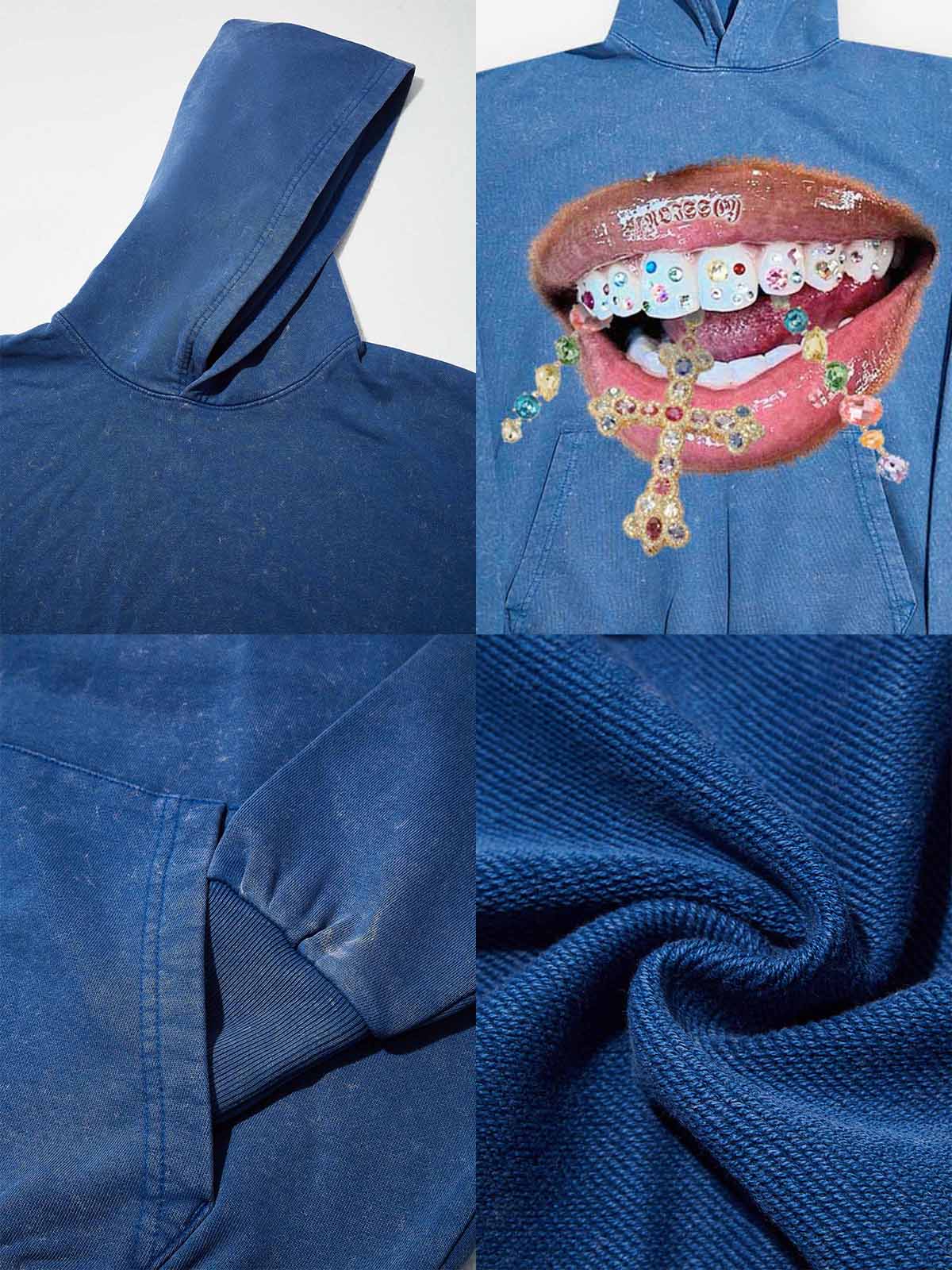 NOISSEY Vintage Wash "Diamond Cross Grillz" Heavyweight Hoodie (425g)
