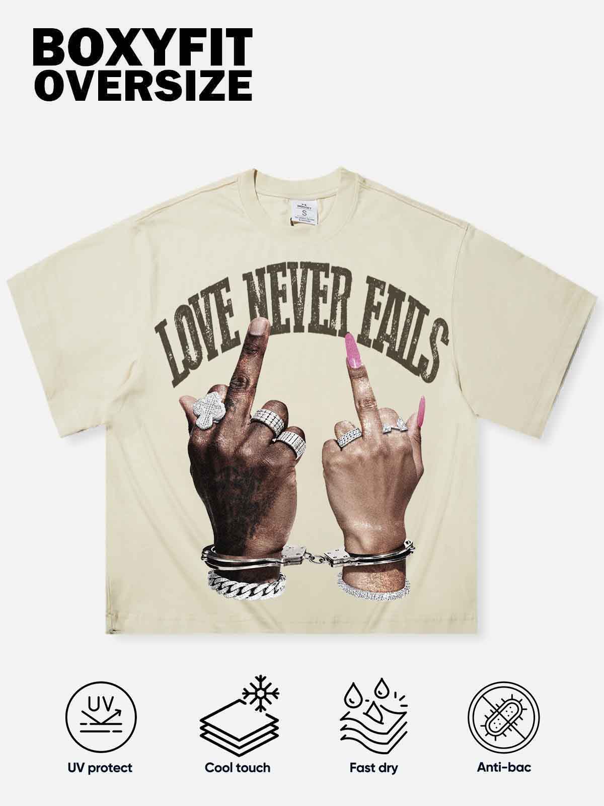 Love Never Fails Shell-Colored Boxy Oversized T-shirt