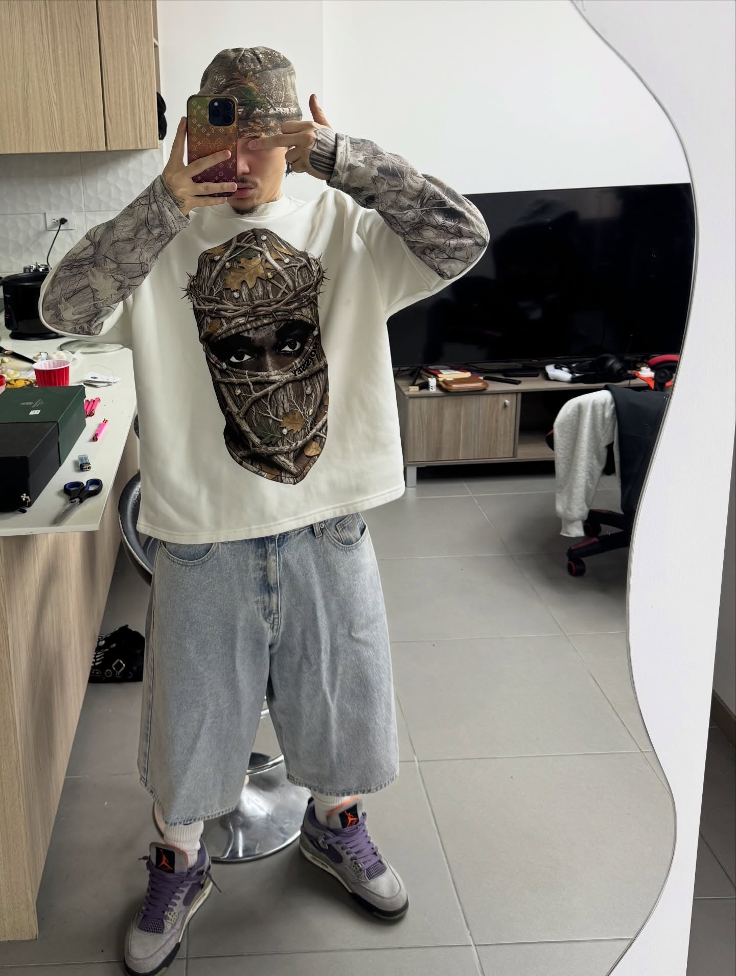 Real tree Camouflage Headgear Print Long-Sleeve Shirt
