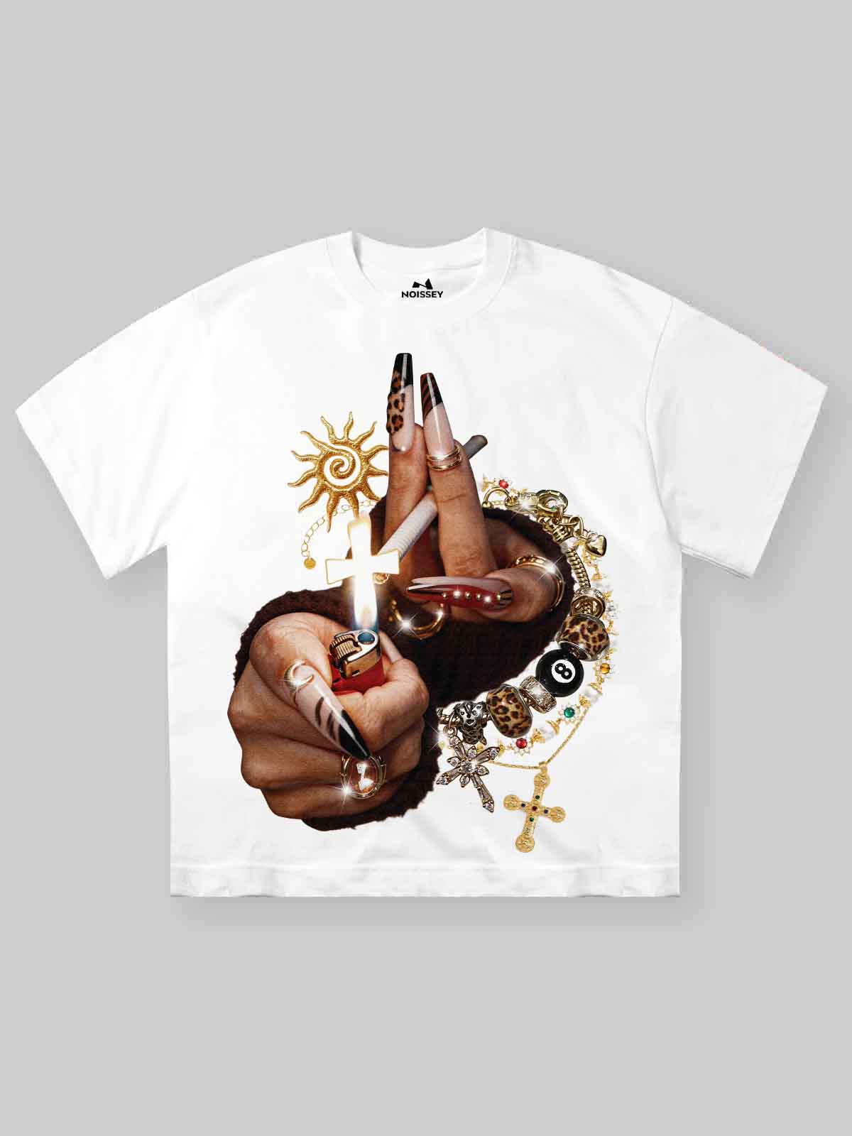 NOISSEY "Leopard Nails" White Tee - Oversized Graphic T-Shirt