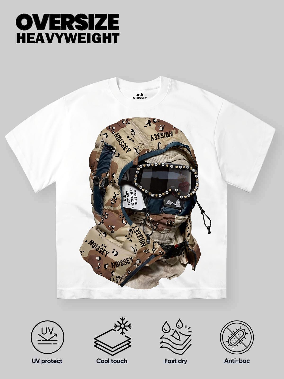 NOISSEY "Desert Balaclava" DBDU Tactical Art Print Rhinestone Heavyweight T-Shirt
