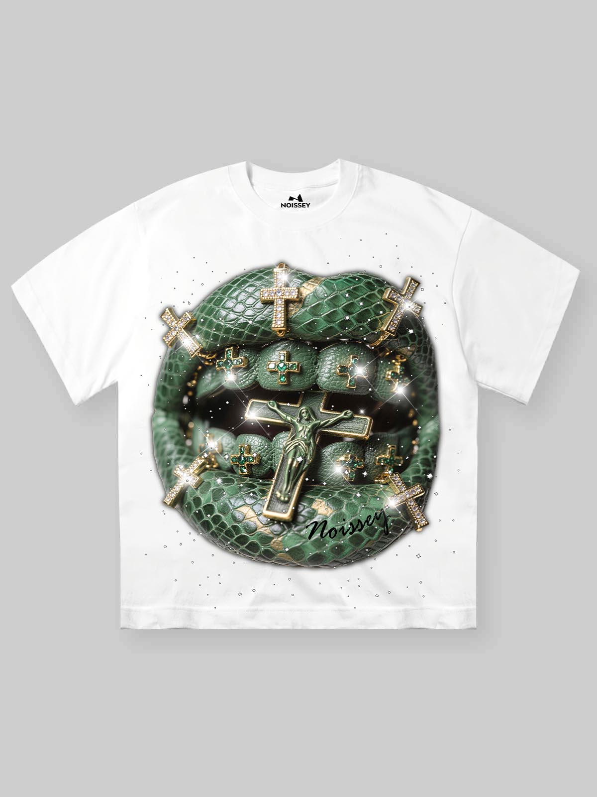 NOISSEY BRONZE SNAKESKIN - ICED OUT CROSS ART BOXY TEE
