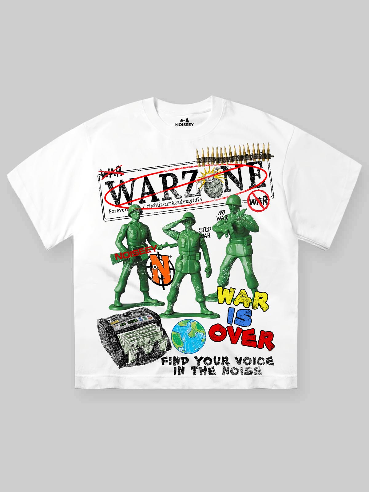 NOISSEY "WAR IS OVER" Graphic Graffiti Collage Art Oversized T-Shirt