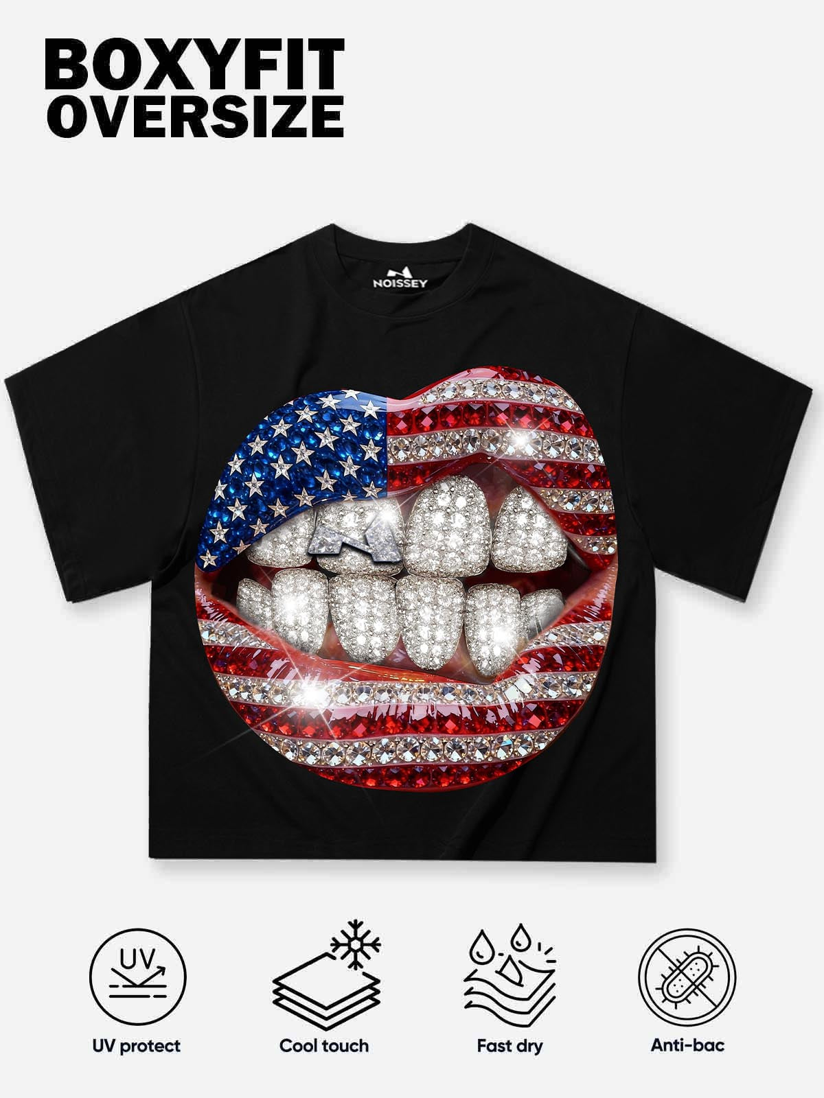 National Flag Rhinestone Art Grills Print Boxy Oversized T-shirt