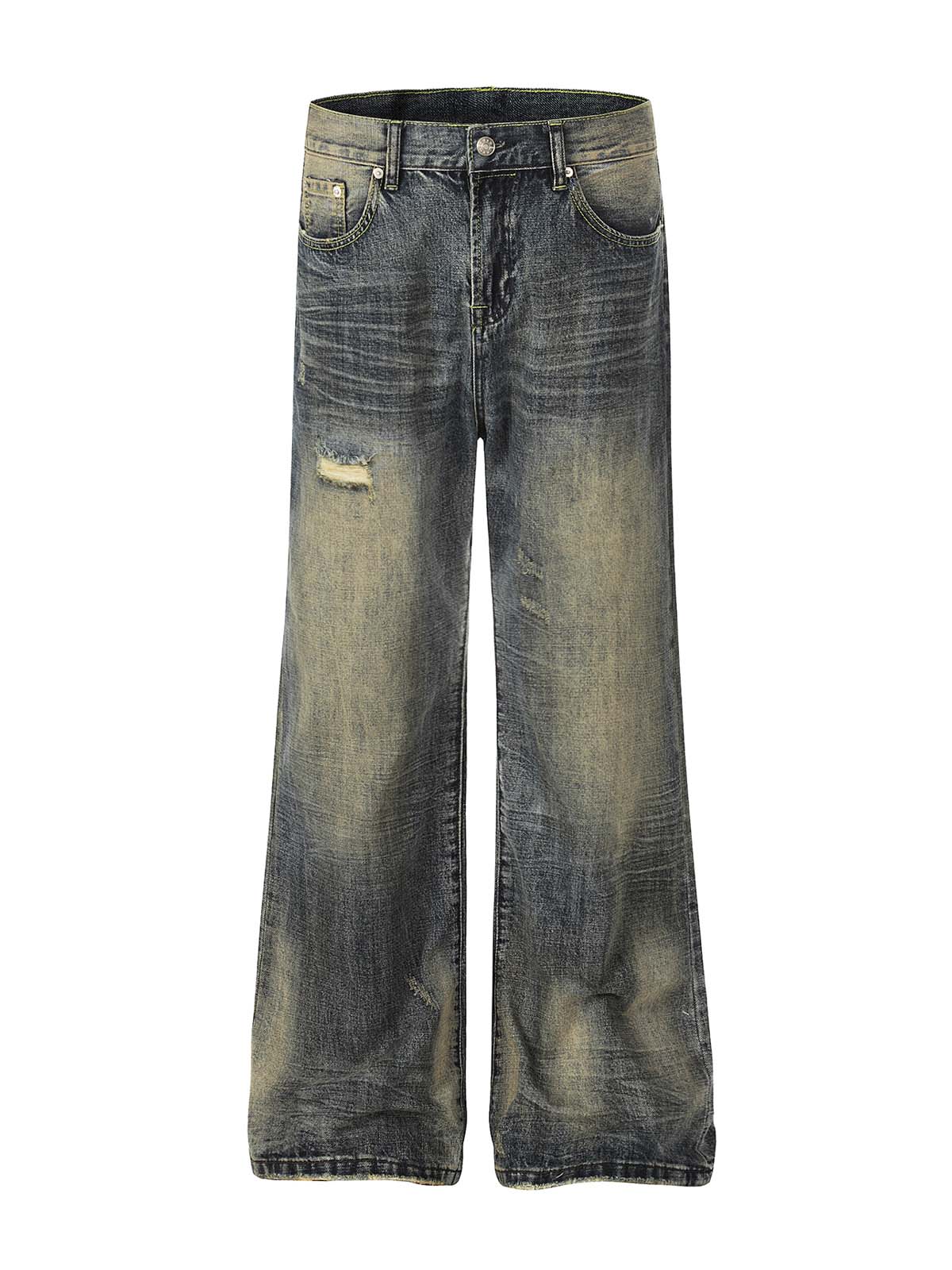 NOISSEY VINTAGE MUD WASH DISTRESSED WIDE-LEG BAGGY JEANS