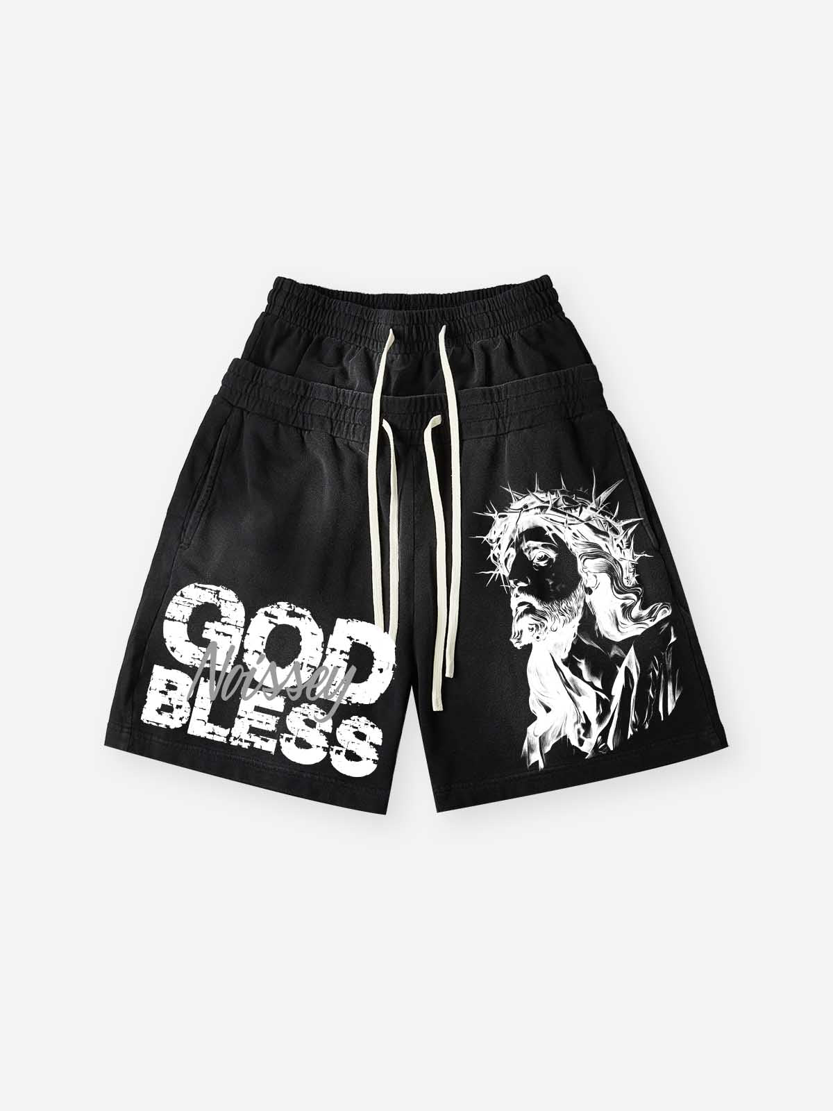 NOISSEY "GOD BLESS" RELIGIOUS JESUS PORTRAIT GRAPHIC SWEATPANTS