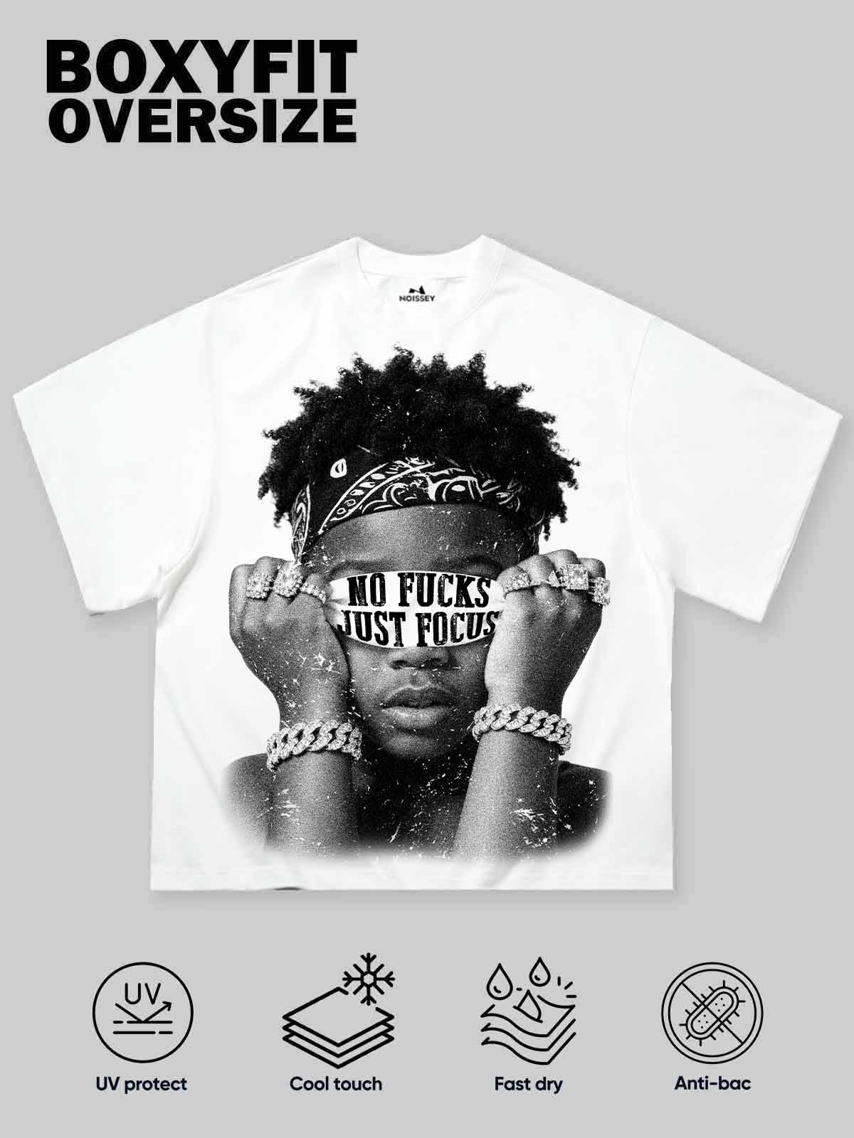 "No Fucks Just Focus" character-printed Boxy oversized T-shirt