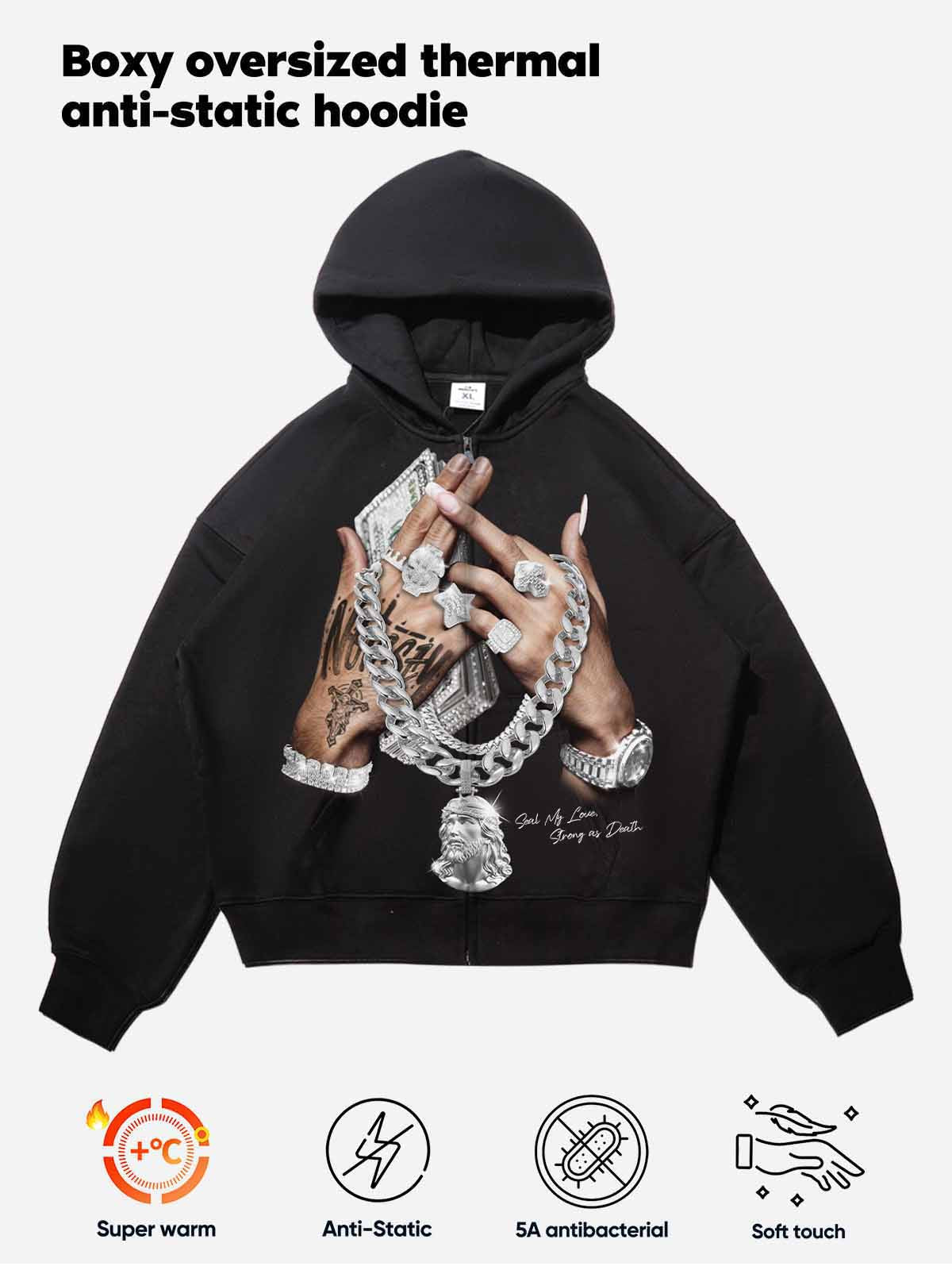 NOISSEY "Seal My Love" Jesus Piece Thermal Zip-Up Hoodie
