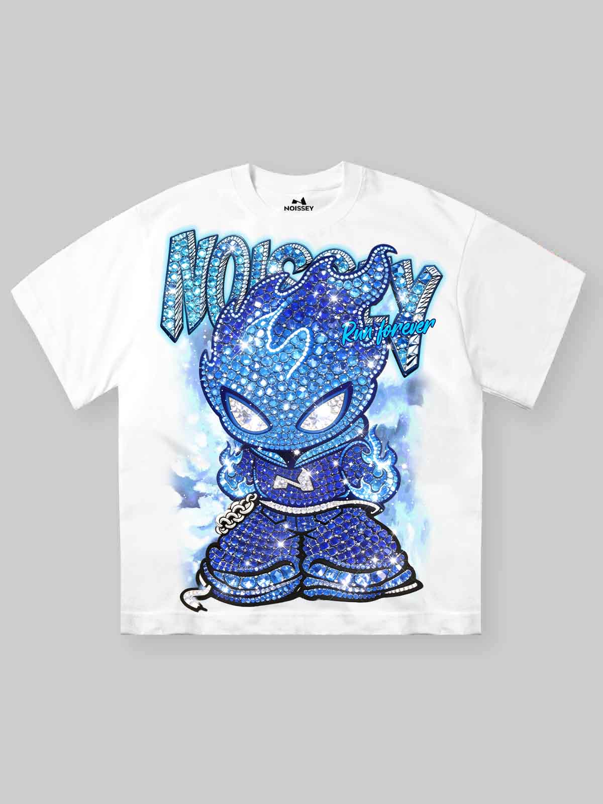 NOISSEY "BLUE ICE FLAME" ICED-OUT CHARACTER ART HEAVYWEIGHT T-SHIRT