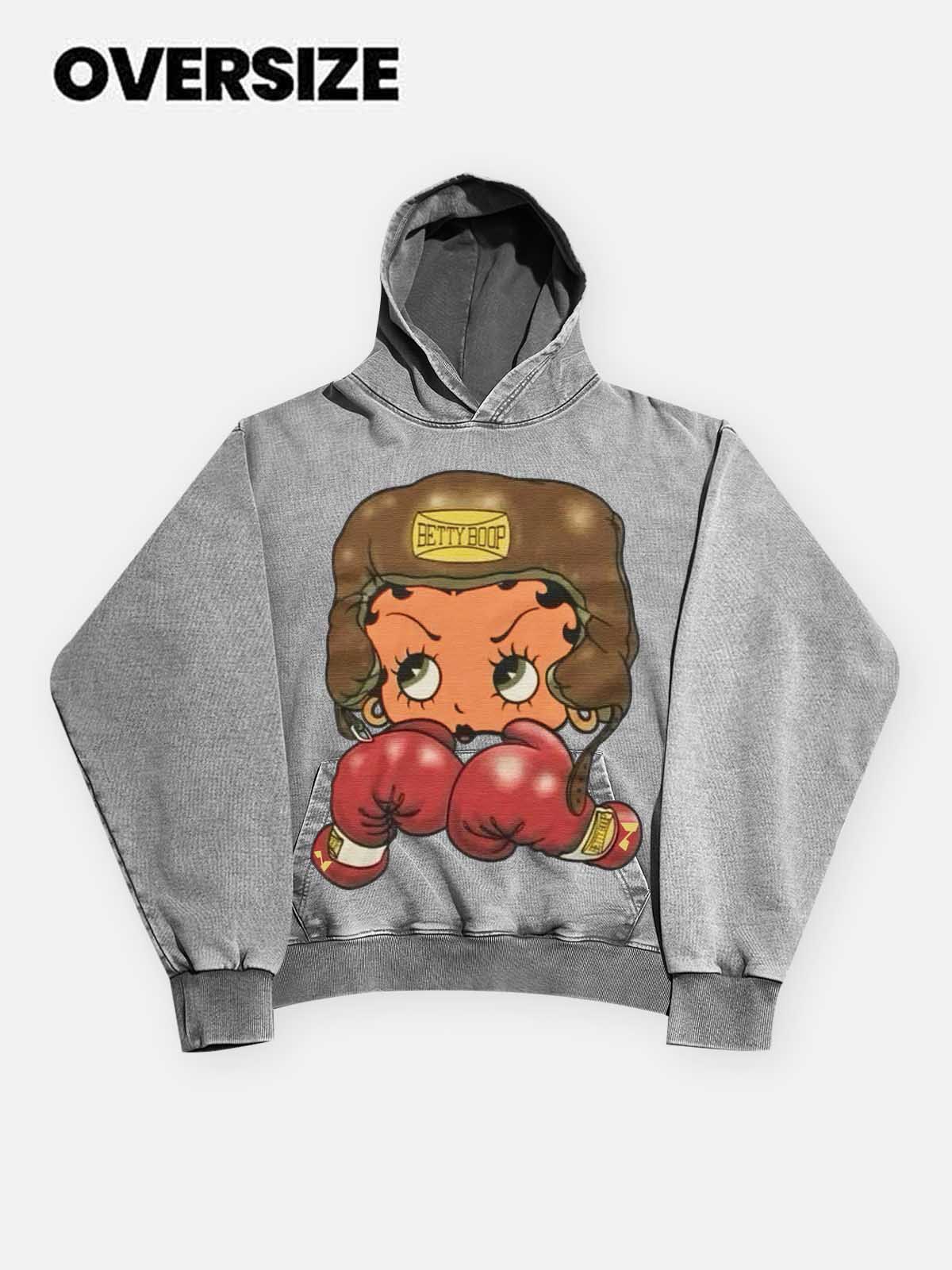 NOISSEY Heavyweight 425g "Boxing Girl" Vintage Wash Hoodie