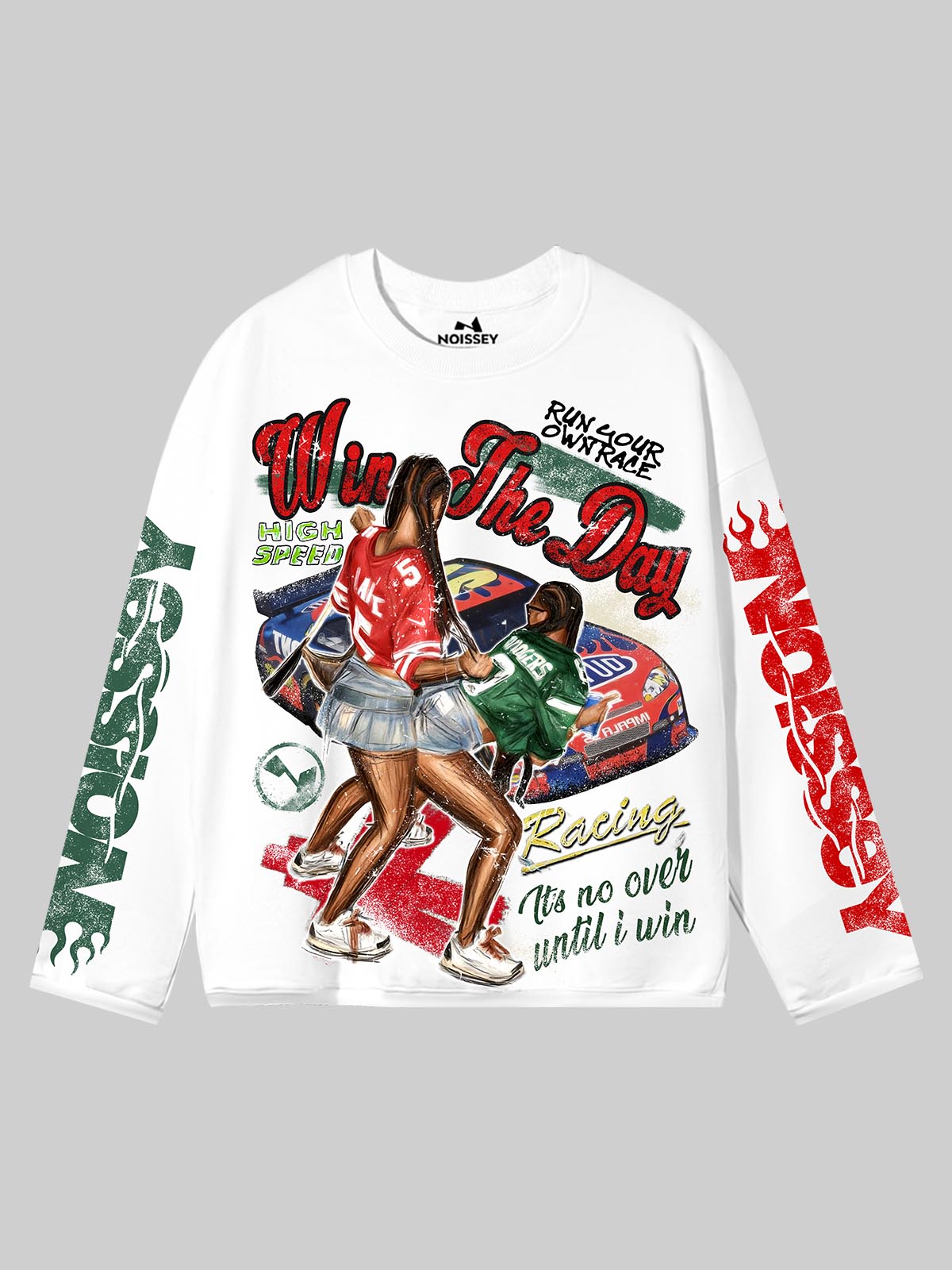 NOISSEY ""Win the Day" Racing Culture Figure Graphic Long Sleeve T?Shirt