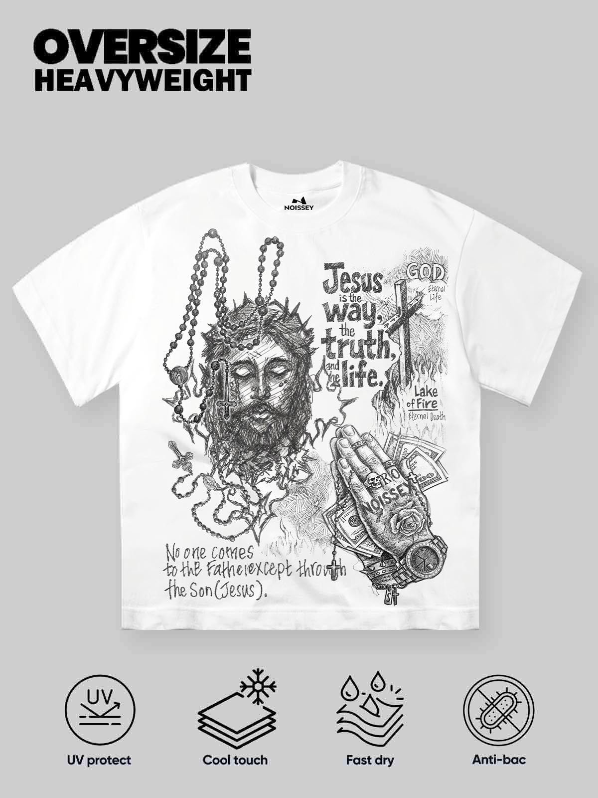 NOISSEY "Jesus Is The Way" Redemption Path Hand-Drawn Art Heavyweight Oversized T-Shirt