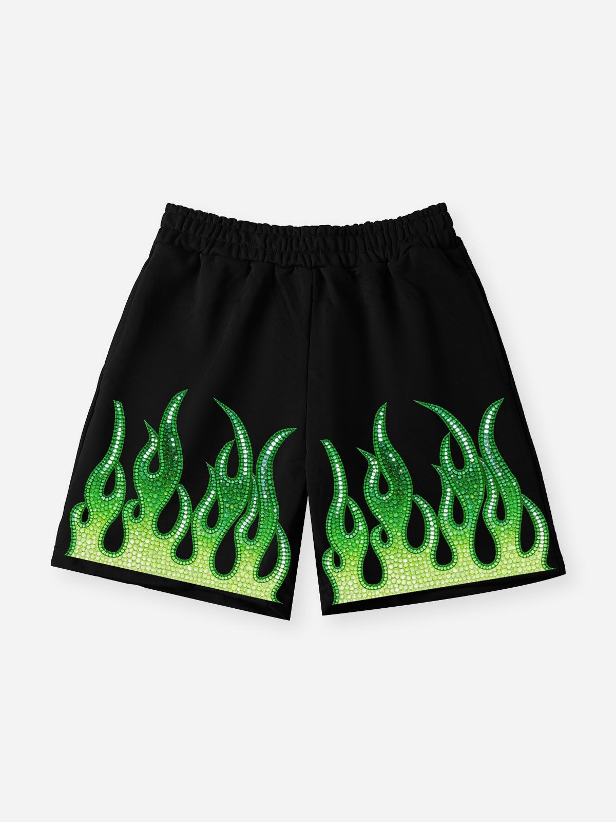 NOISSEY "VENOM-FLAME" Green Artwork Wide-Leg Shorts - Onyx Black Heavyweight Shorts