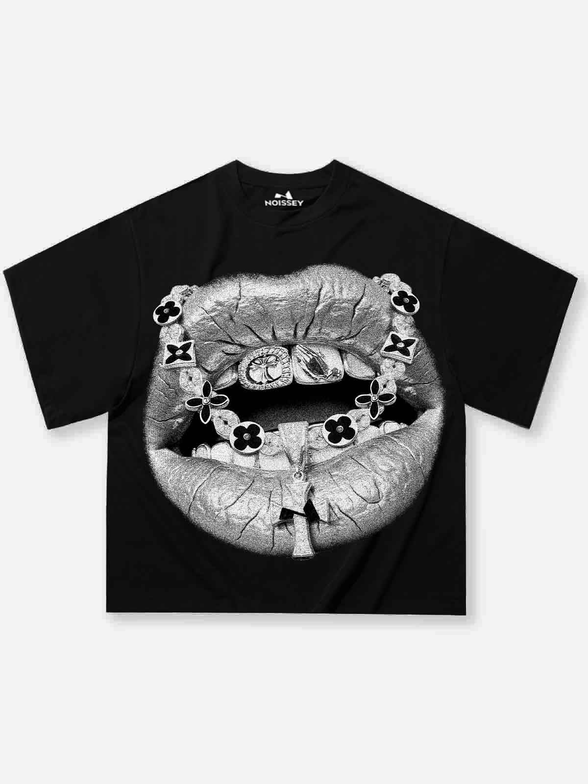 NOISSEY Retro Cross & Grillz Lip Graphic Heavyweight T-Shirt - White 255G Boxy Fit