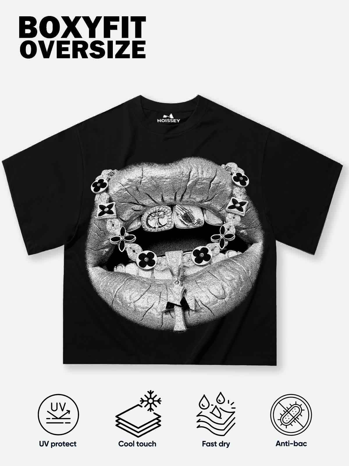 NOISSEY Retro Cross & Grillz Lip Graphic Heavyweight T-Shirt - White 255G Boxy Fit