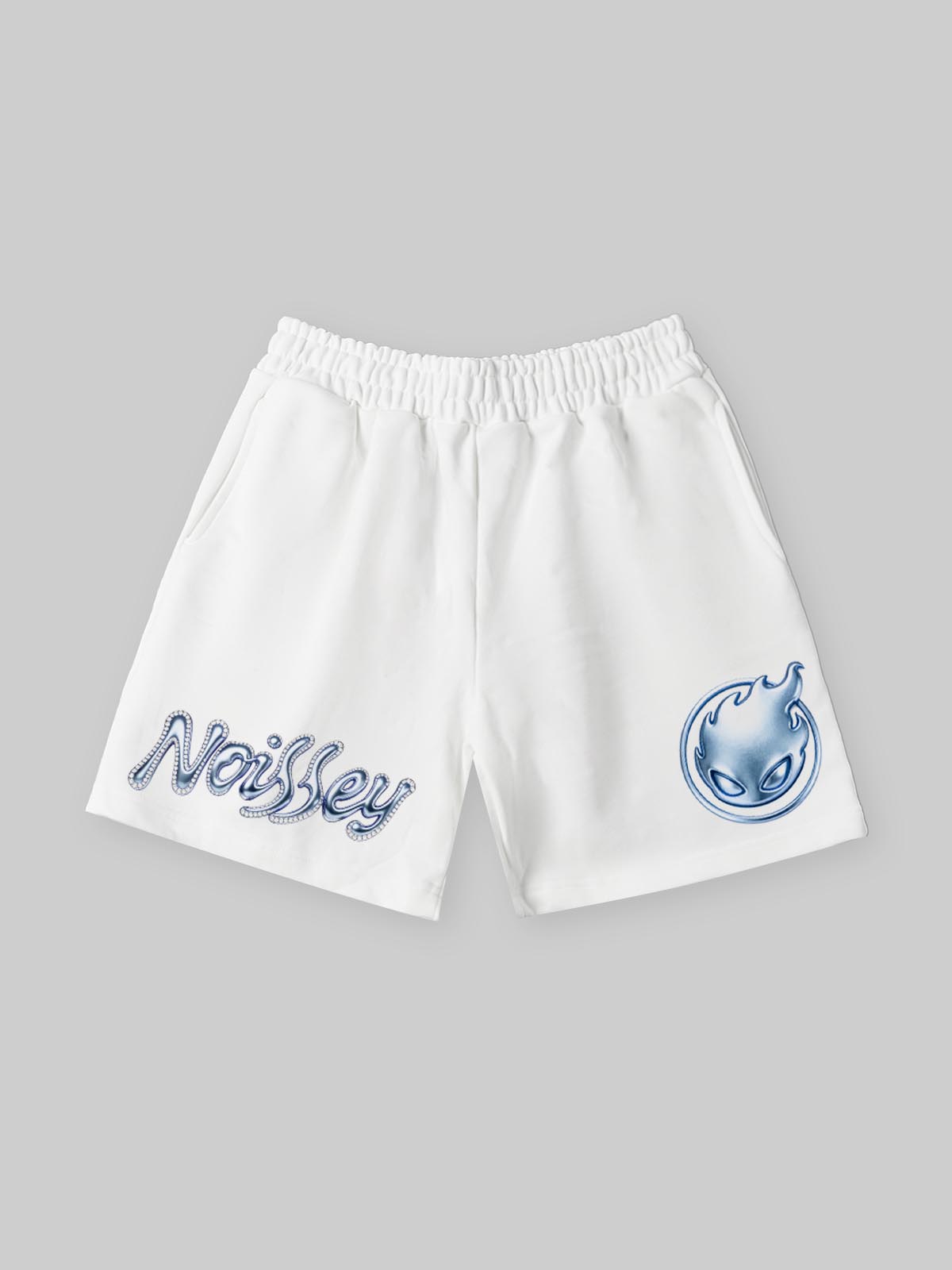 NOISSEY Cyan Gradient Thermal Press Fire-Boy Elastic Waist White Sweatshorts - Pure White