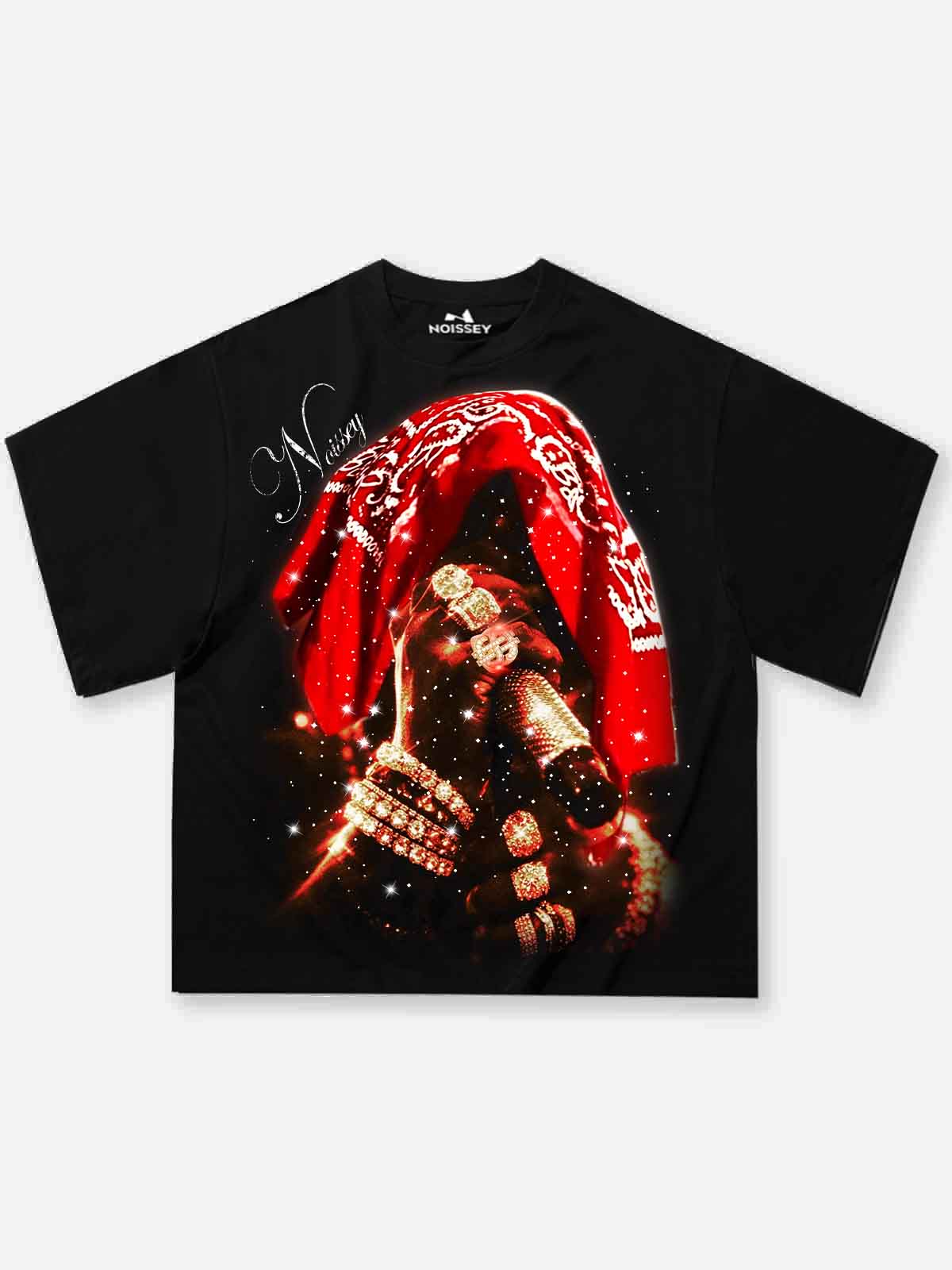 NOISSEY "Crimson Legacy" Bandana Graphic Boxy Tee - Pitch Black