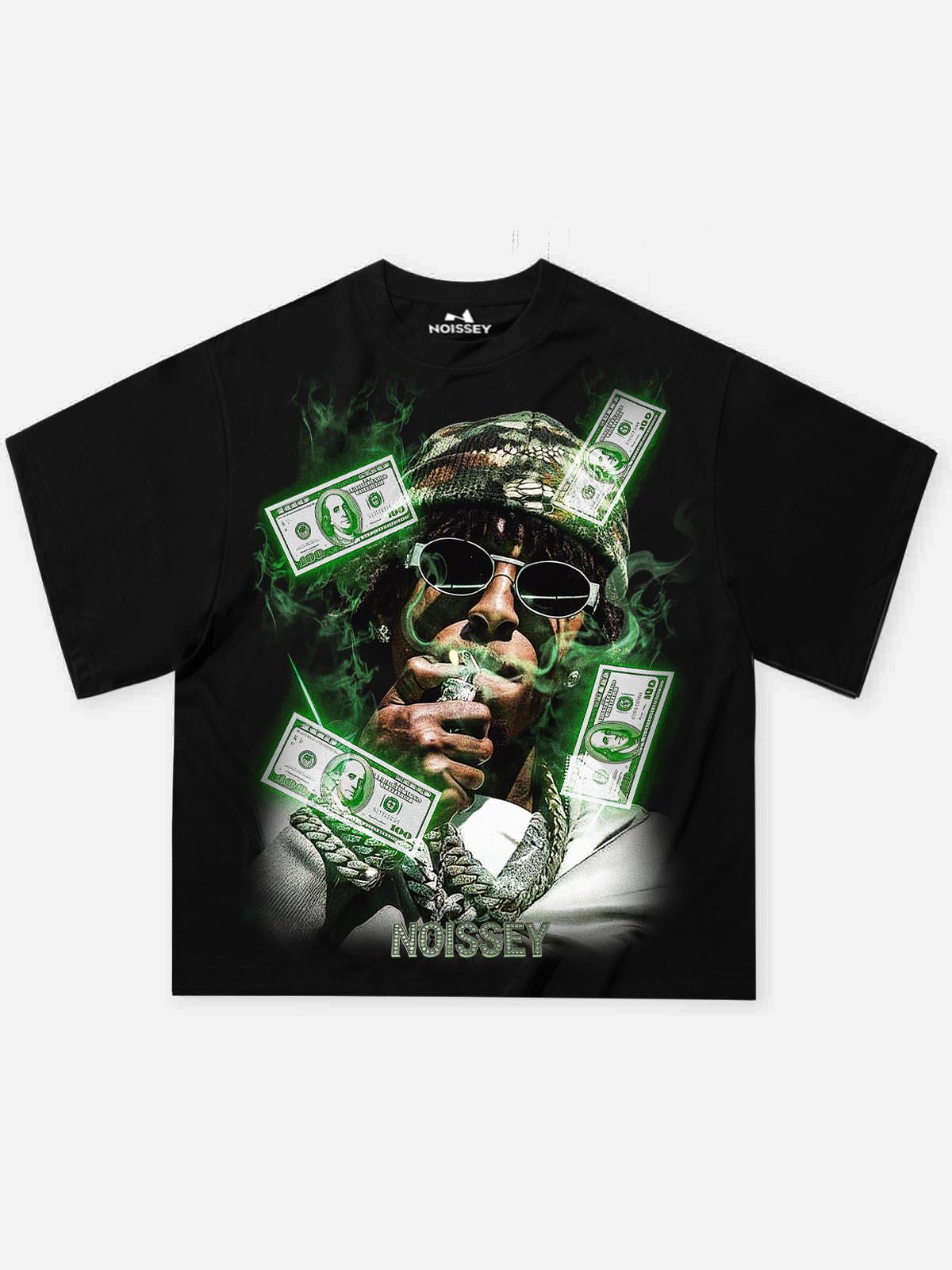 NOISSEY "Cash Smoke" Rapper Portrait & Money Mist Graphic Heavyweight T-Shirt