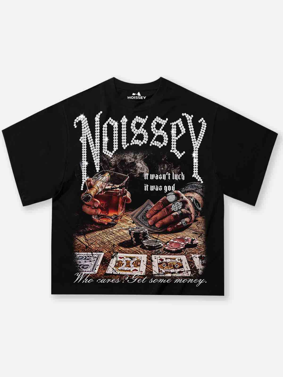 NOISSEY "Who Cares? Get Some Money" Tee - Jet Black Boxy  Gothic Diamond T-Shirt