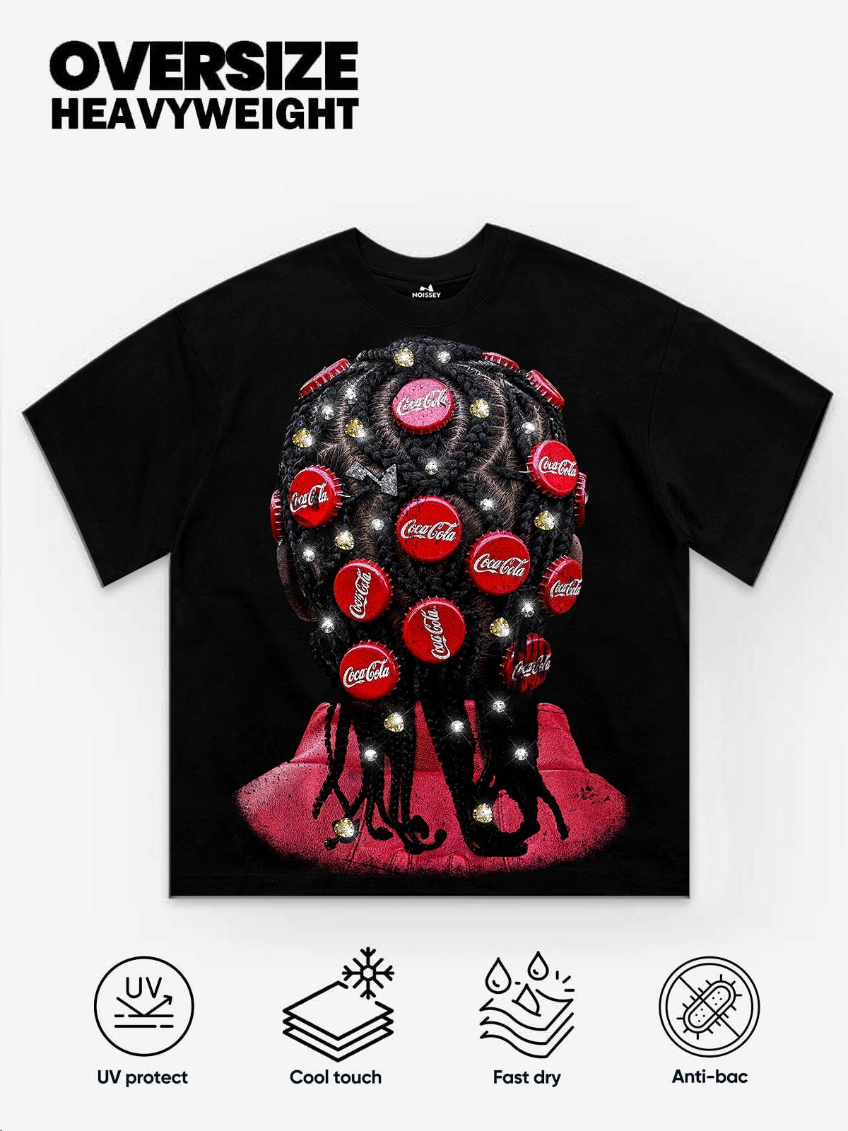 NOISSEY "BOTTLE CAP BRAIDS" POP ART - SHIMMERING OVERSIZED TEE