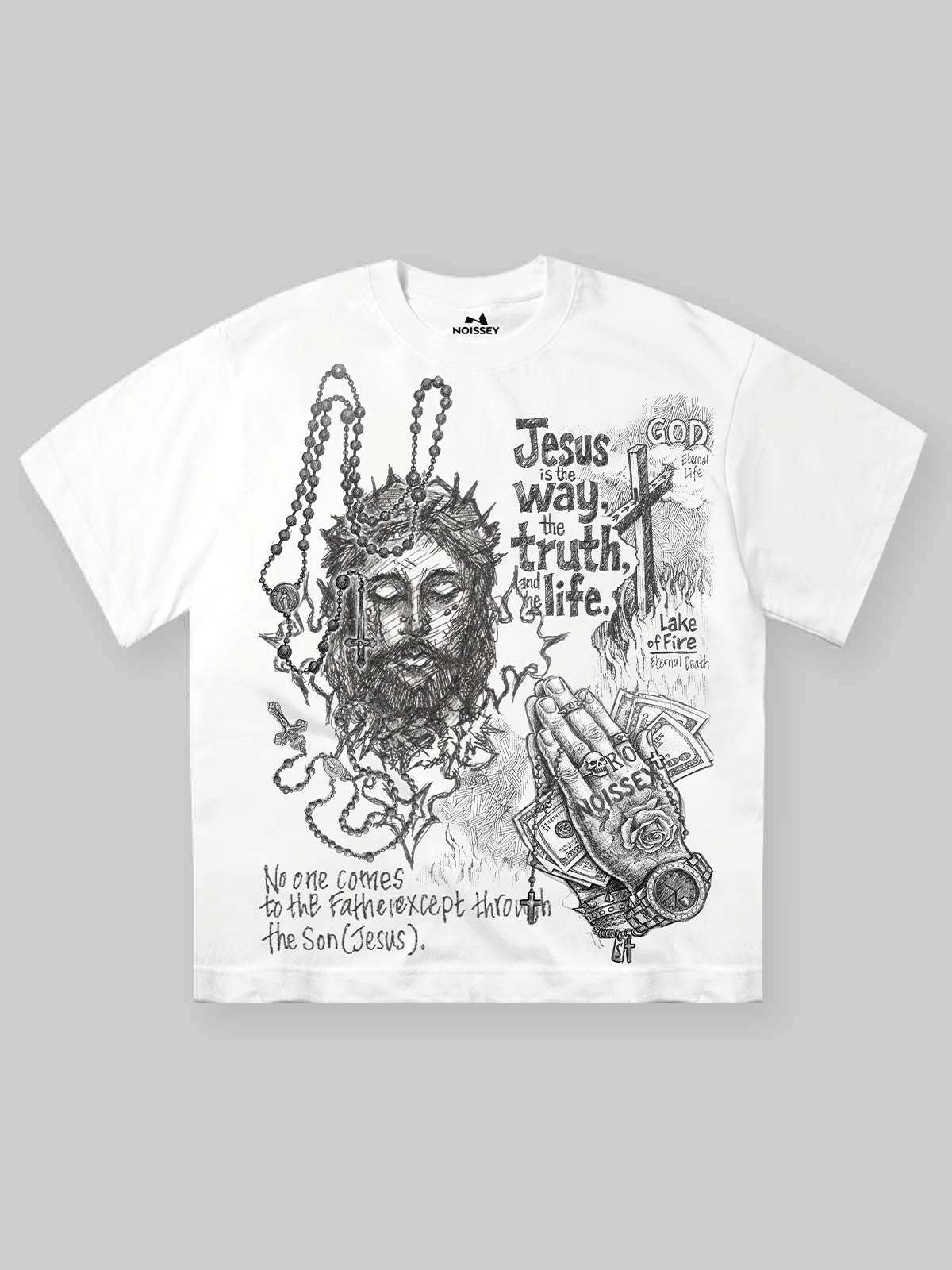 NOISSEY "Jesus Is The Way" Redemption Path Hand-Drawn Art Heavyweight Oversized T-Shirt