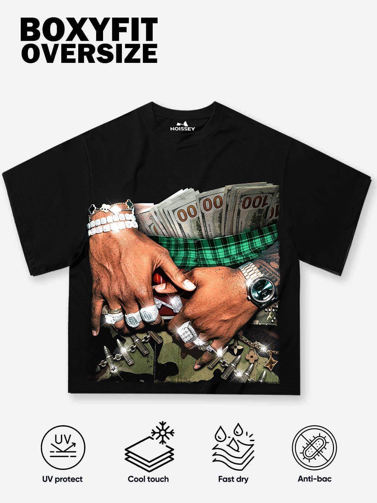 "Baggy Camo & Money" Graphic Boxy Tee - Oversized Streetwear Statement T-Shirt