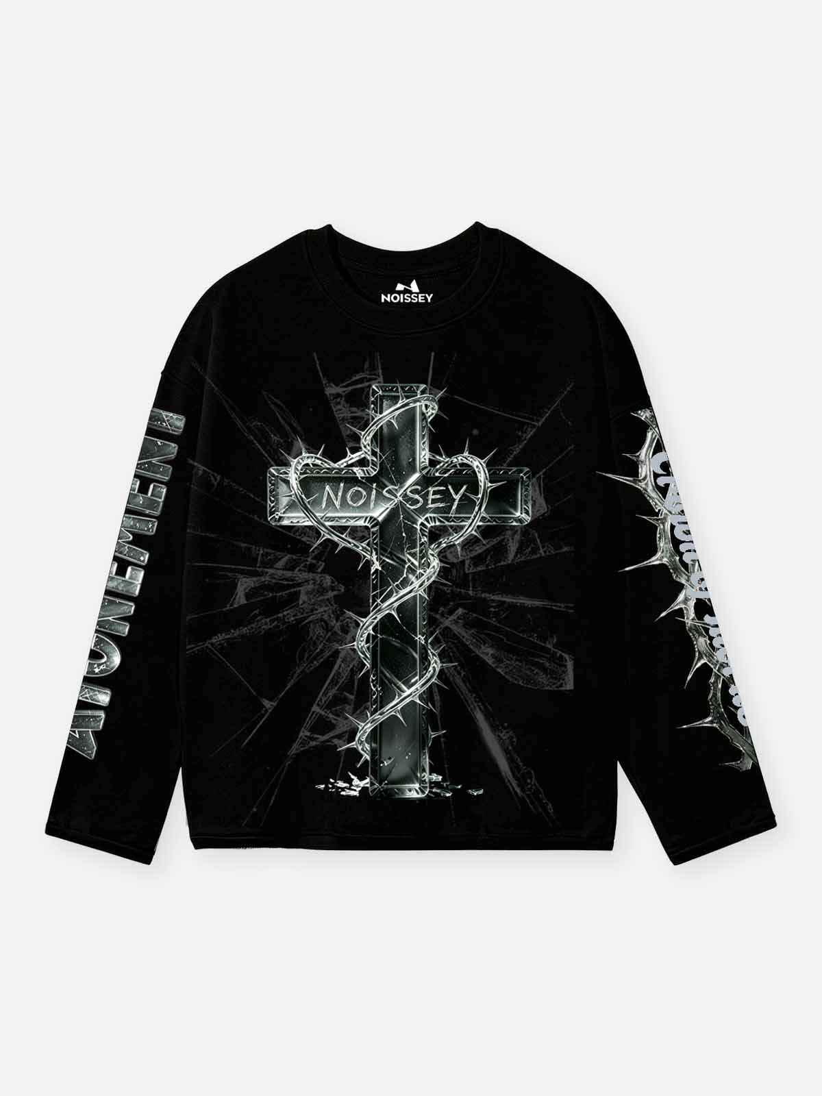 NOISSEY "Glass Cross" Heavyweight Long Sleeve - Cyber Gothic Black