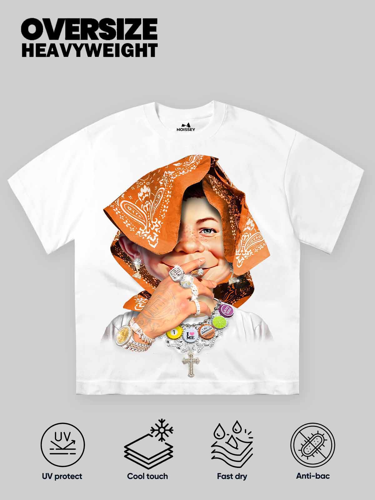 NOISSEY "Bad Boy" Orange Bandana Portrait Cooling Boxy Tee