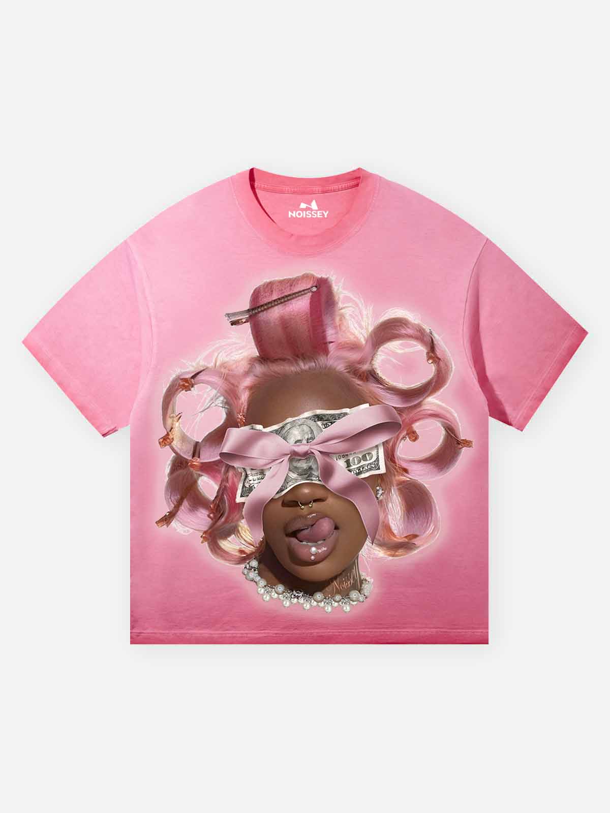 Girl and Her Curling Iron Pink Wash Print T-shirt