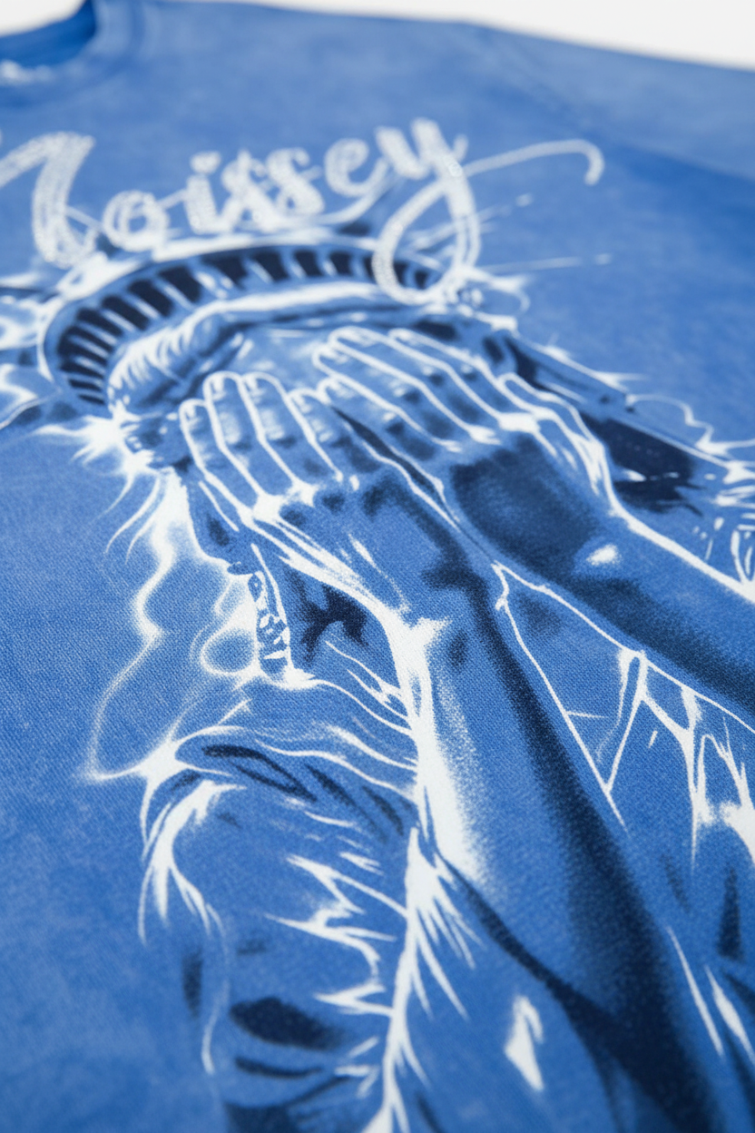 NOISSEY "Shattered Liberty" Crystalline Rhinestone Vintage Washed Tee  Product Narrative