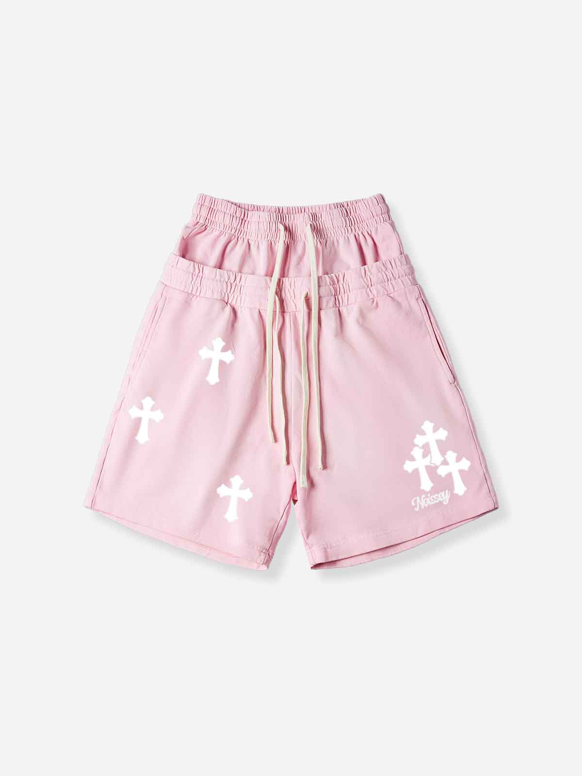 NOISSEY CHERRY BLOSSOM PINK WHITE CROSS CLUSTER GRAPHIC SHORTS