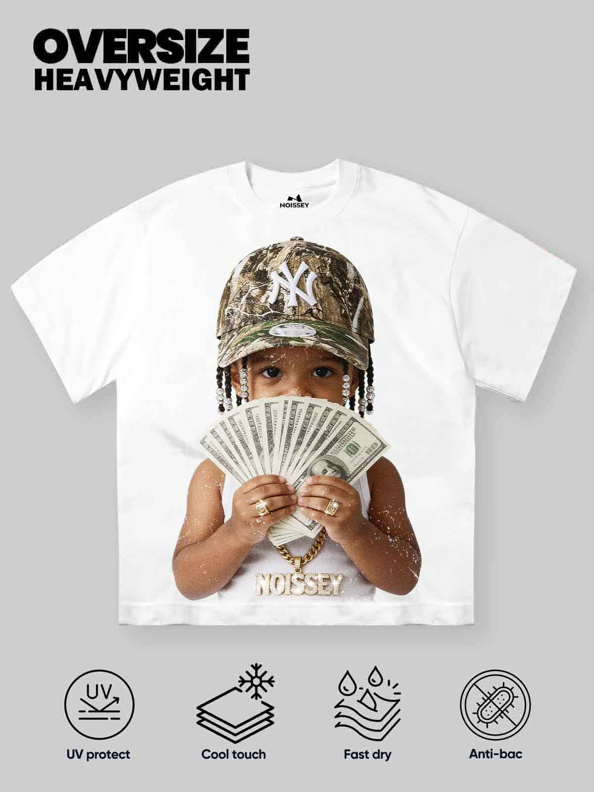 NOISSEY "Young Hustler" Vintage Portrait Tee – Iced-out Chains & Camo Aesthetic