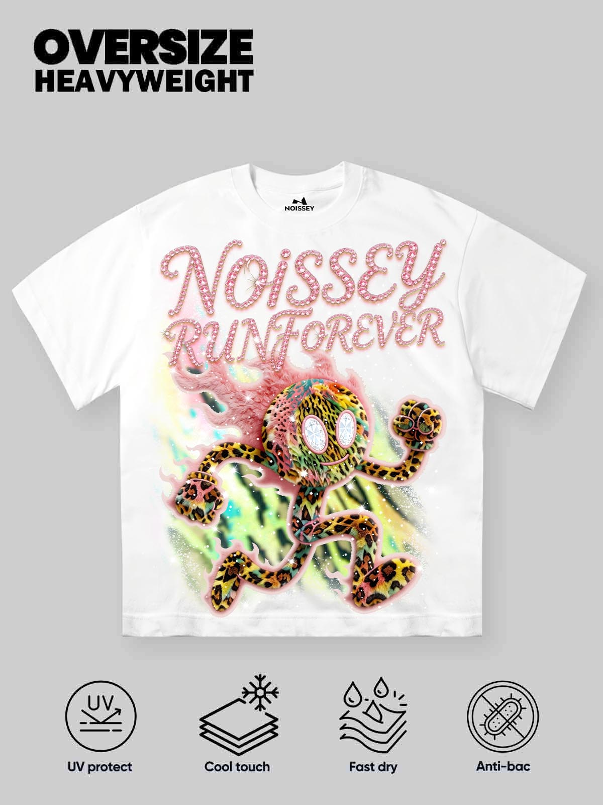 NOISSEY RUN FOREVER - LEOPARD FIREBALL PINK ICED OUT TEE