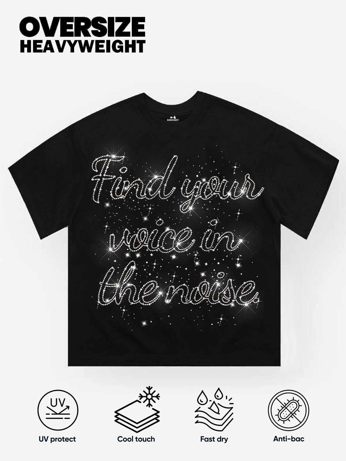 NOISSEY Starlit Signature Full-Diamond Quote Heavyweight Tee - Onyx Black