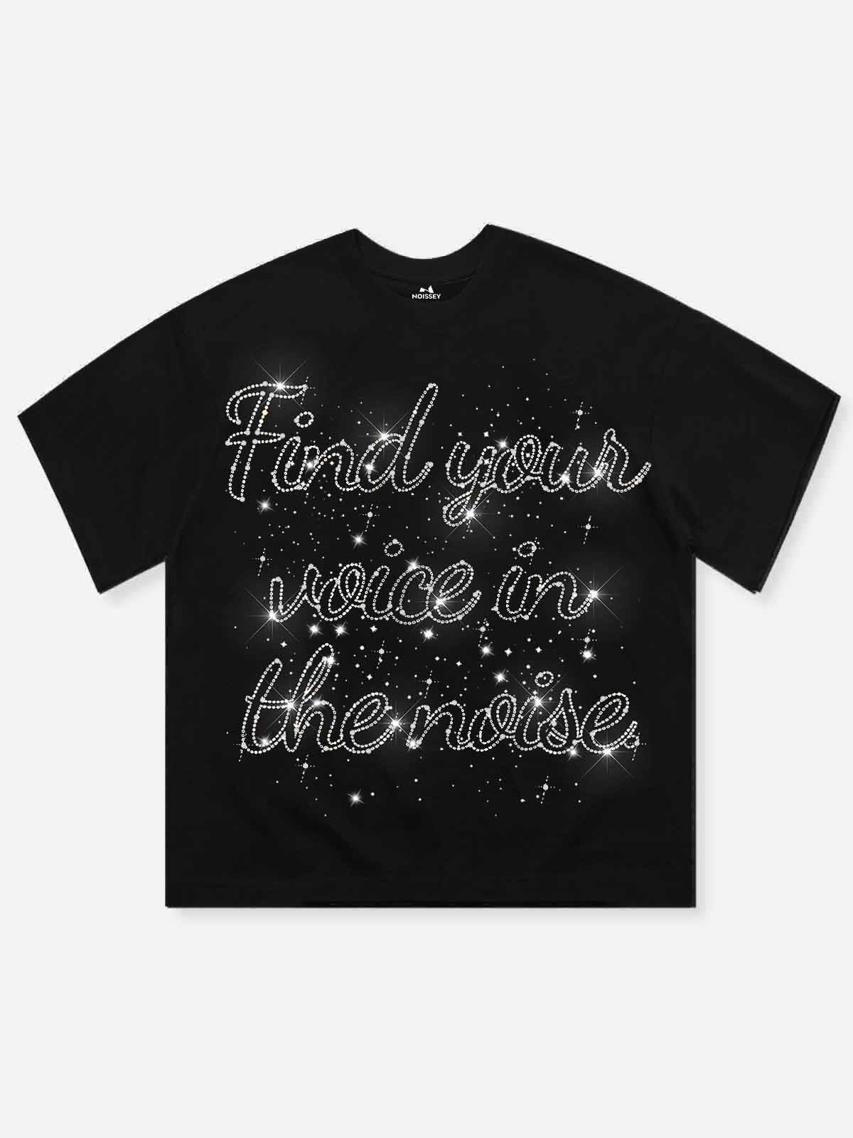 NOISSEY Starlit Signature Full-Diamond Quote Heavyweight Tee - Onyx Black