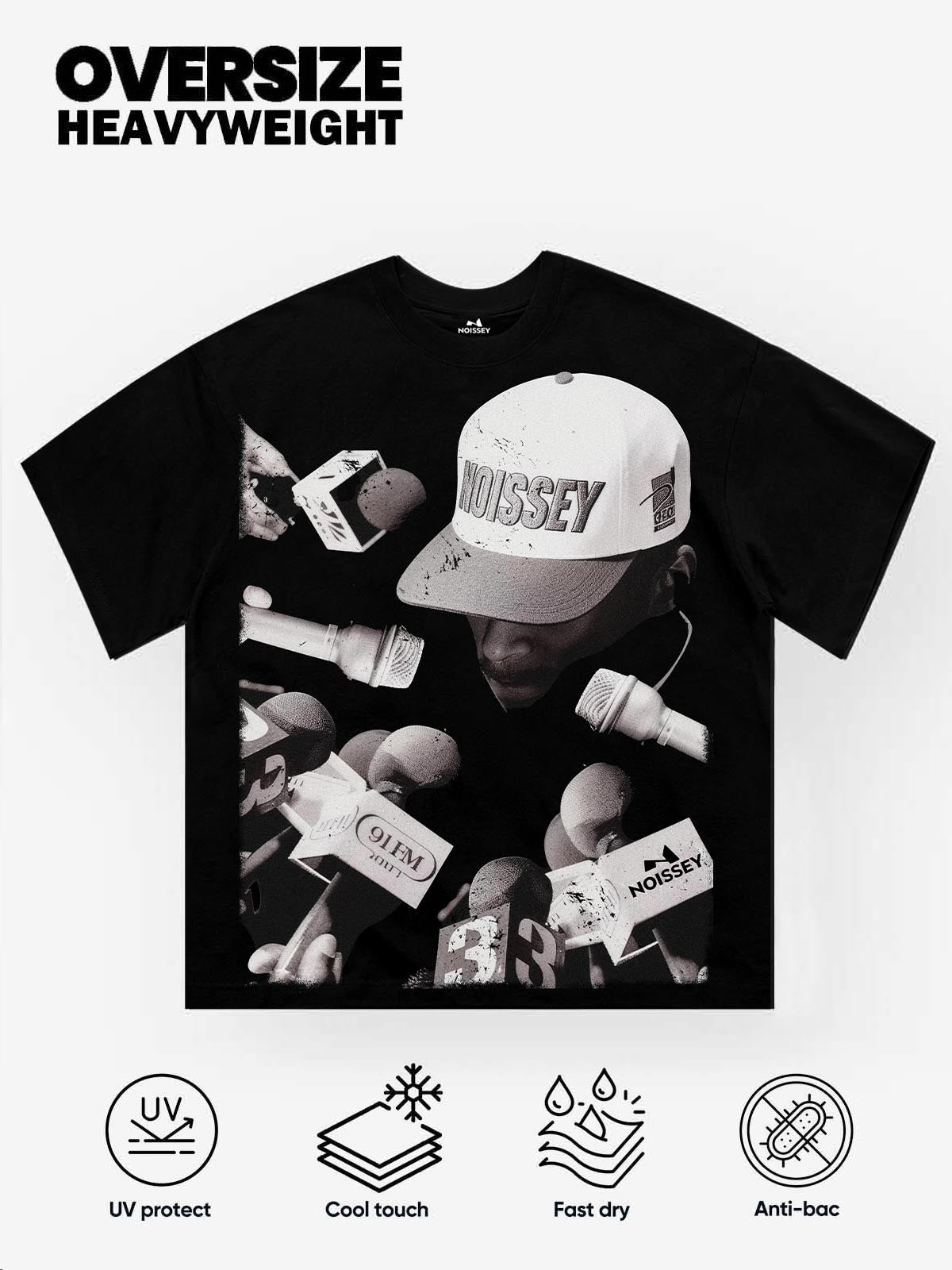 Microphone Press Conference Print Streetwear T-shirt - Heavyweight Cotton